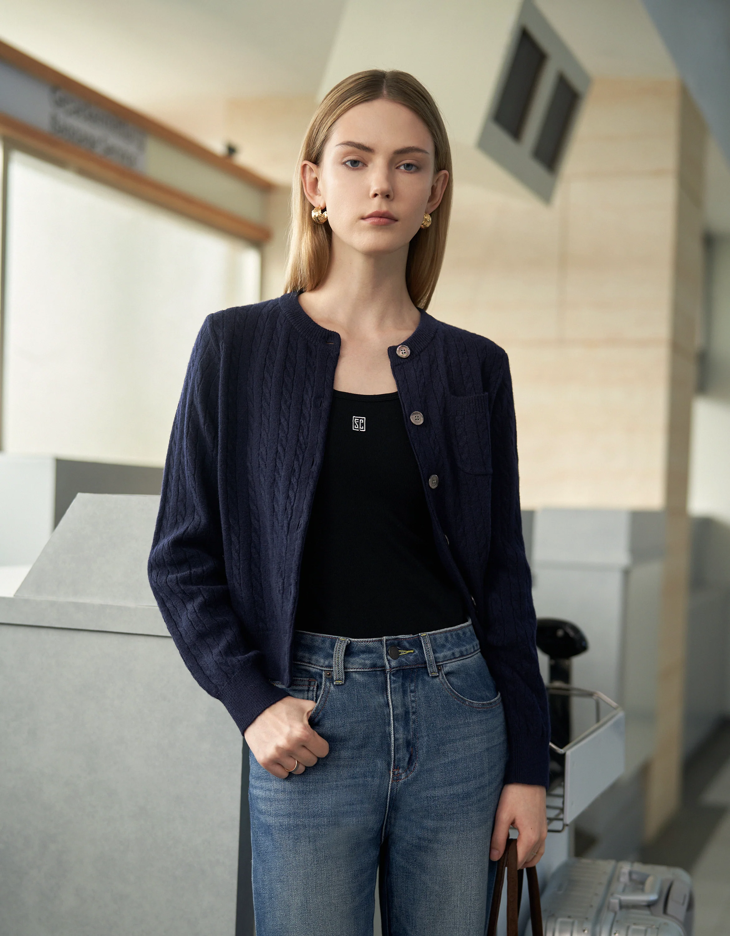 Long Sleeve Cable Knit Cardigan - Image 3