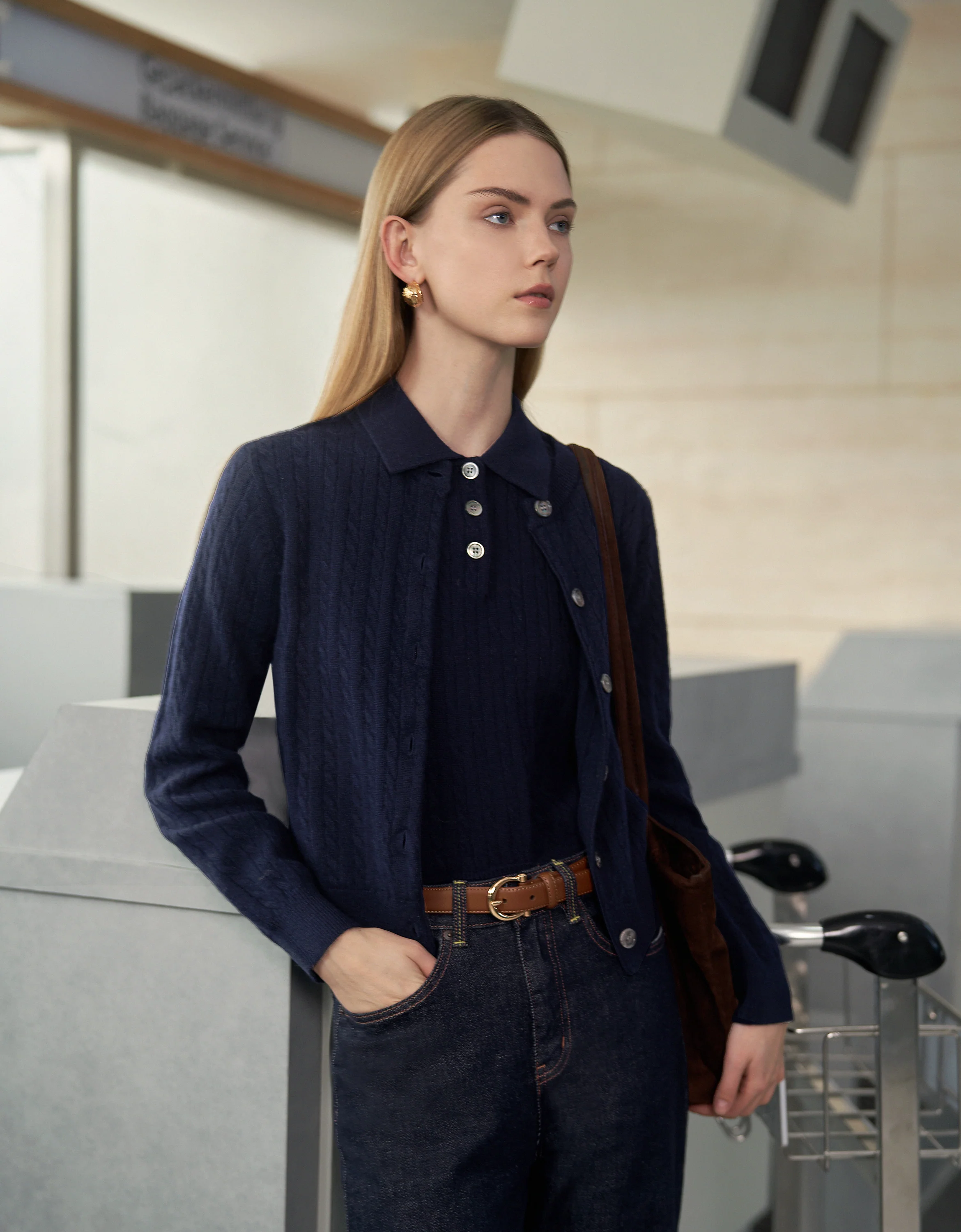Long Sleeve Cable Knit Cardigan - Image 5