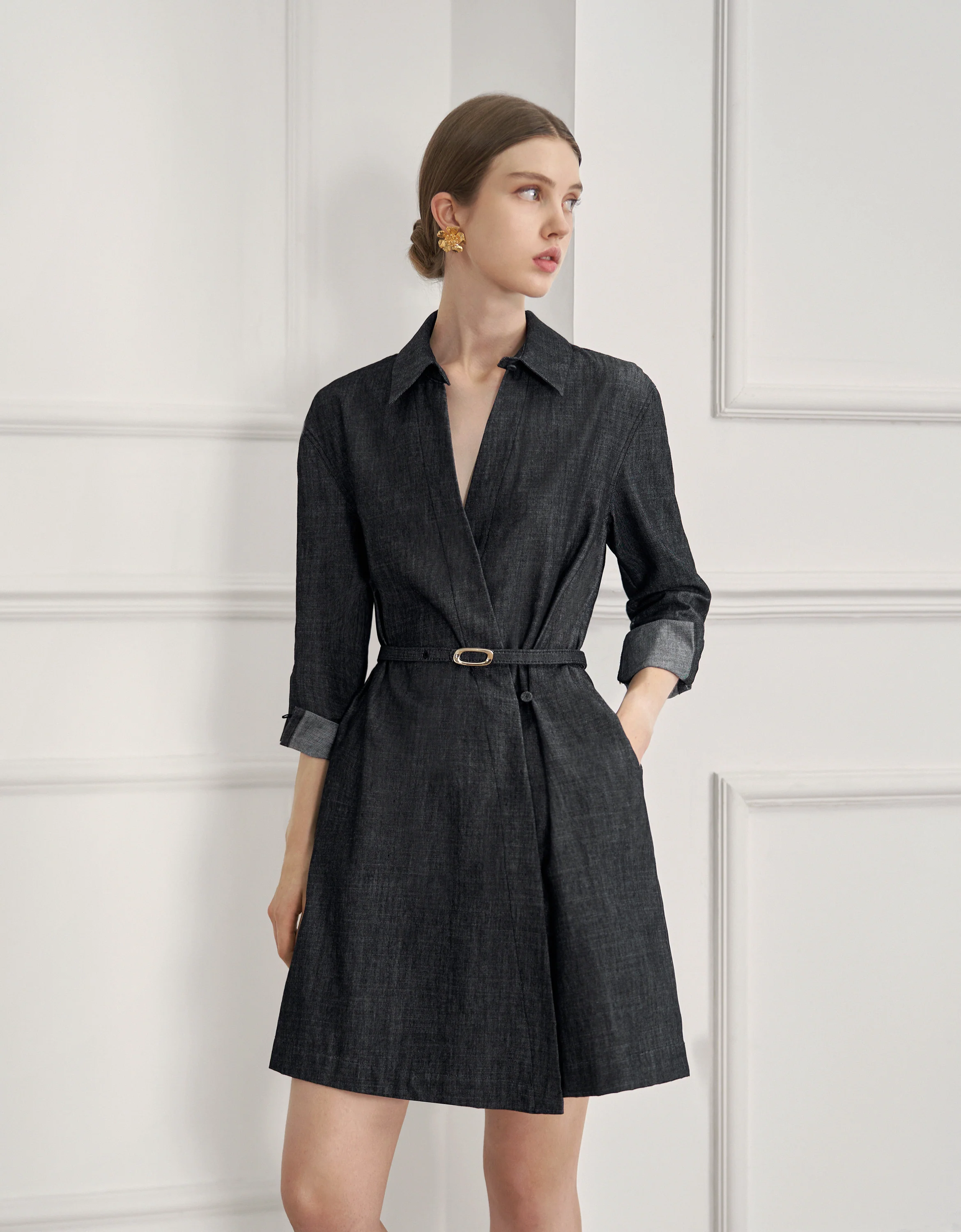Long Sleeve Denim Shirt Dress - Image 4