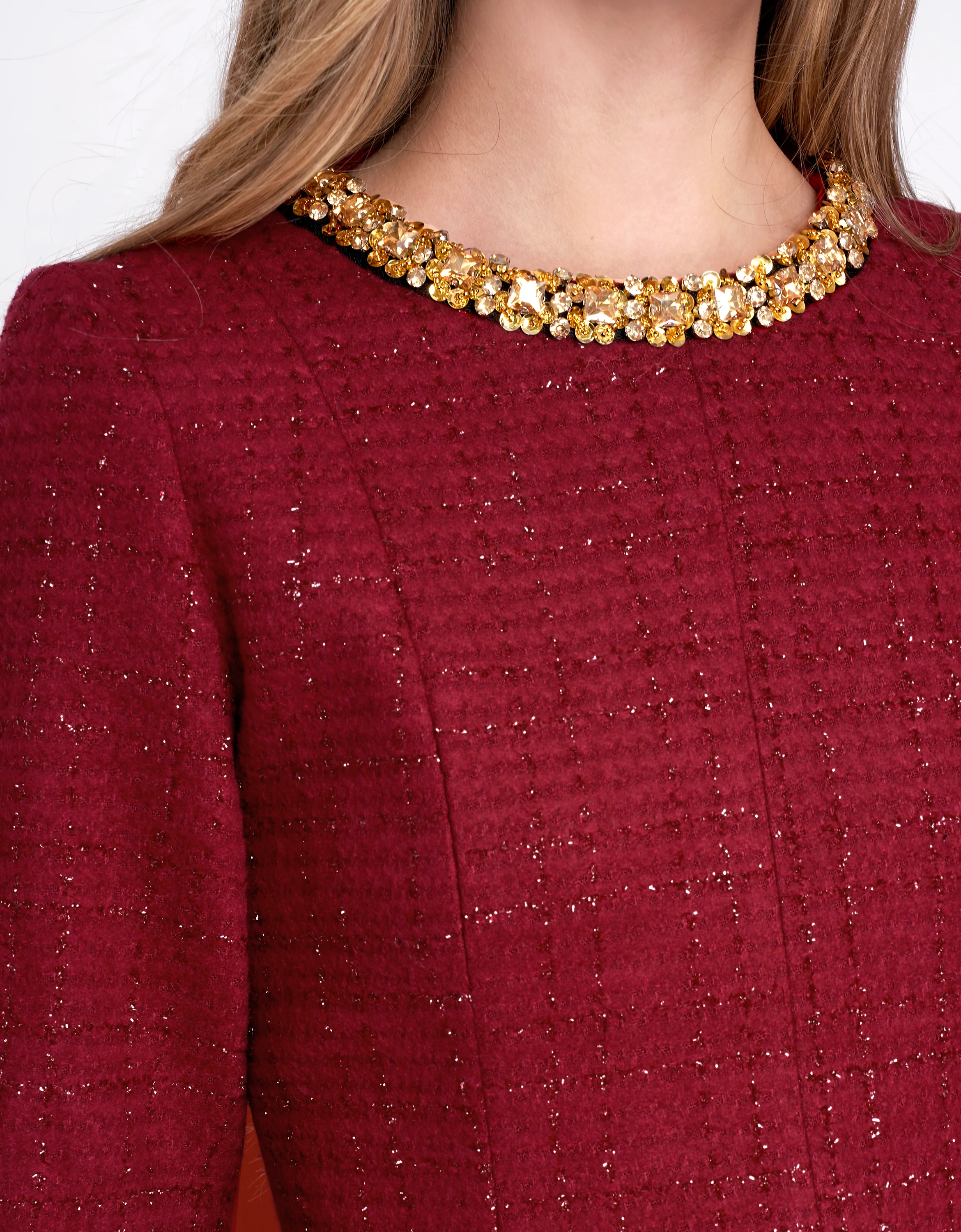 Long Sleeve Sequined Tweed Midi Dress - Image 4