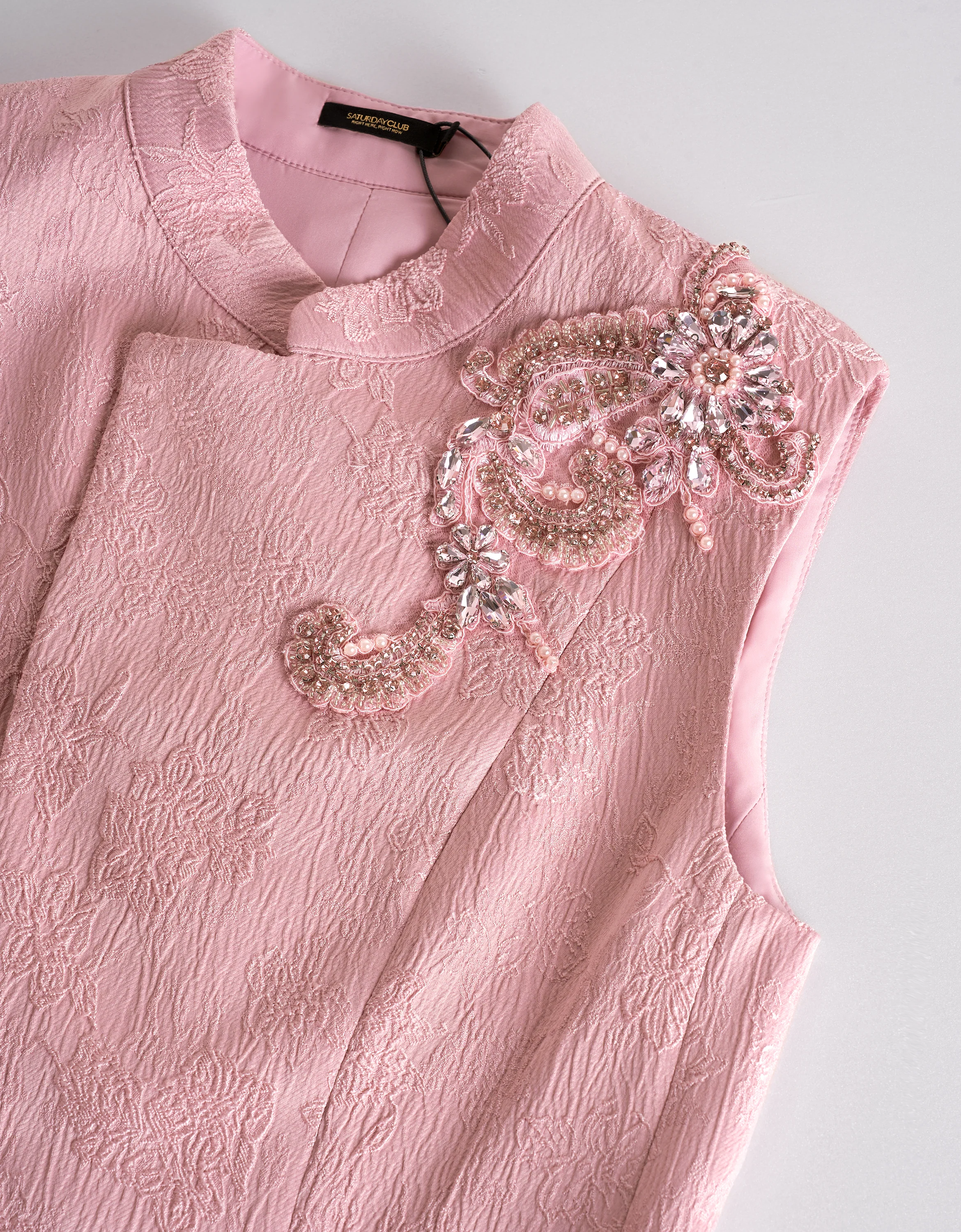 Mandarin Collar Bead Embellishment Sleeveless Vest - Image 5