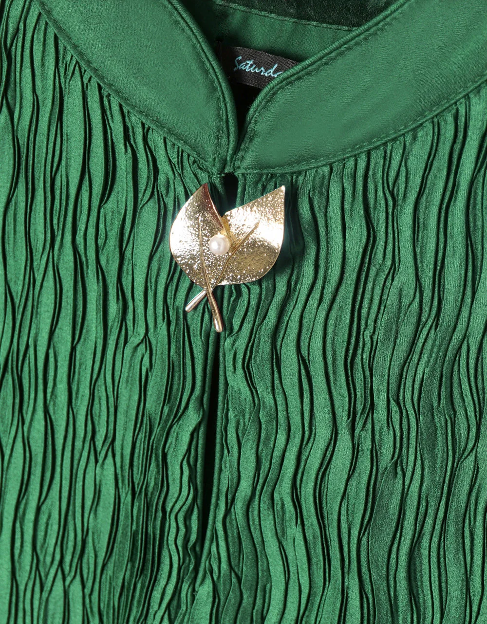 Mandarin Collar Creased Belted Dress - Image 5