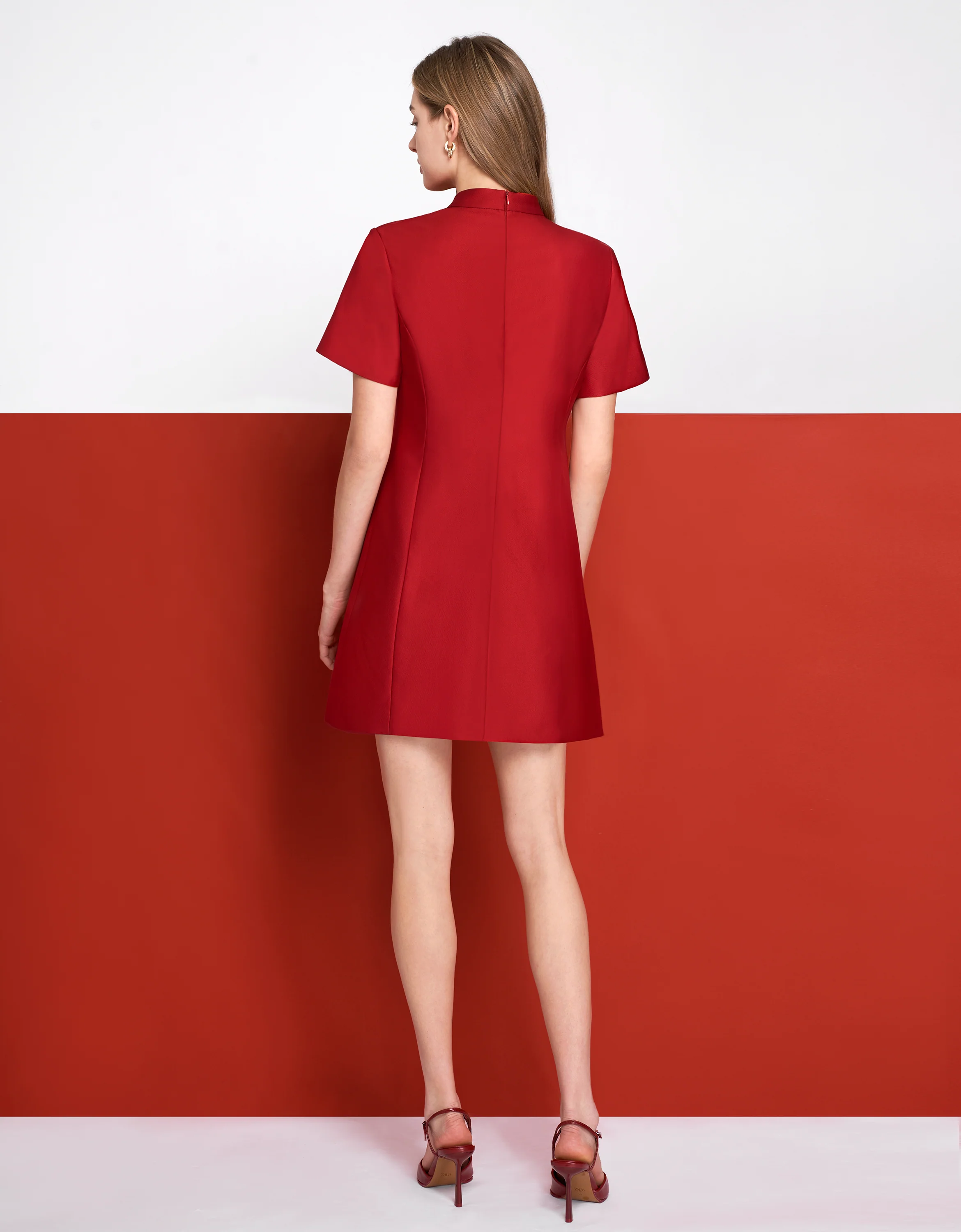Mandarin Collar Cutout Front Short Sleeve Dress - Image 3