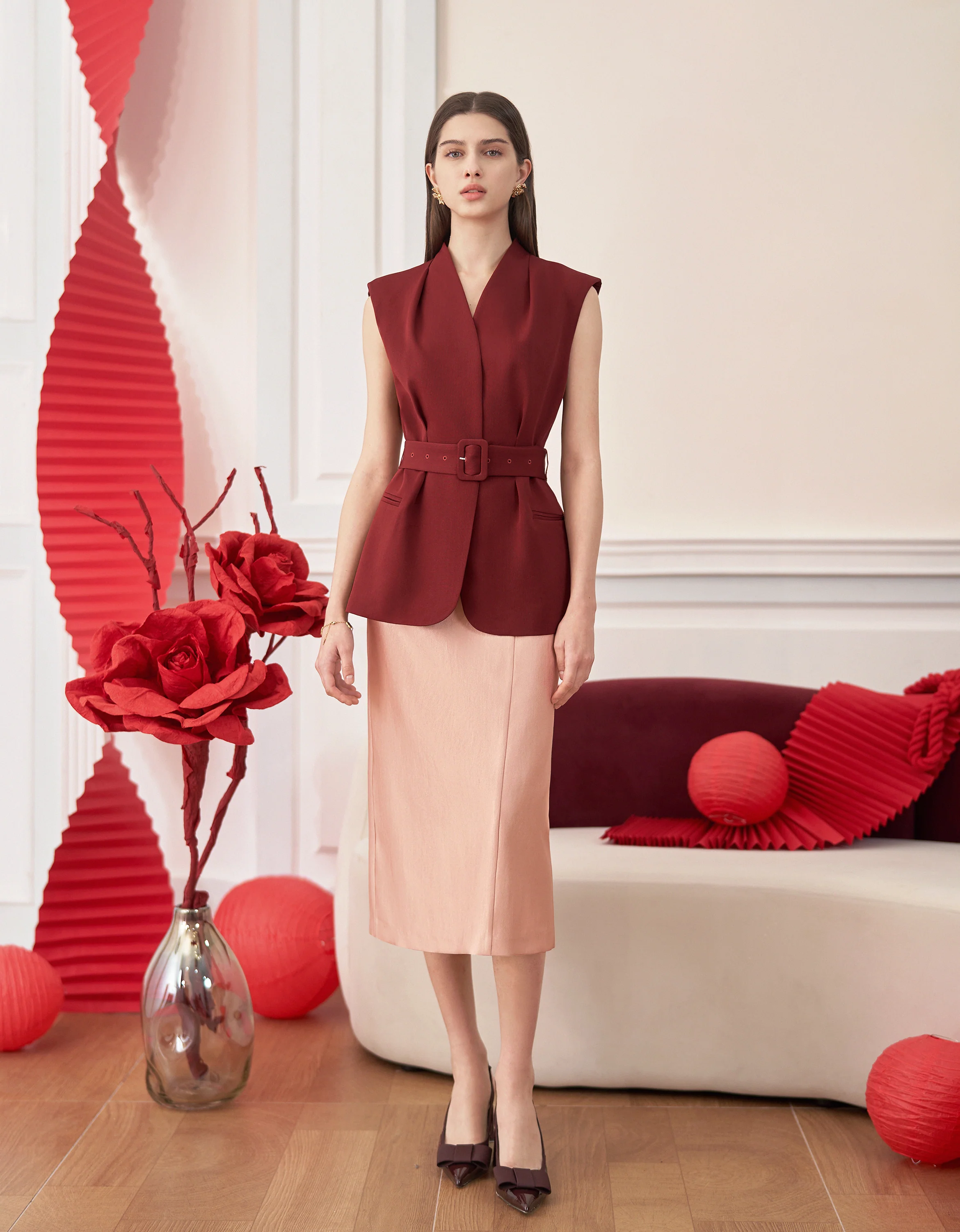 Mandarin Knot Buttons Back Slit Skirt - Image 5