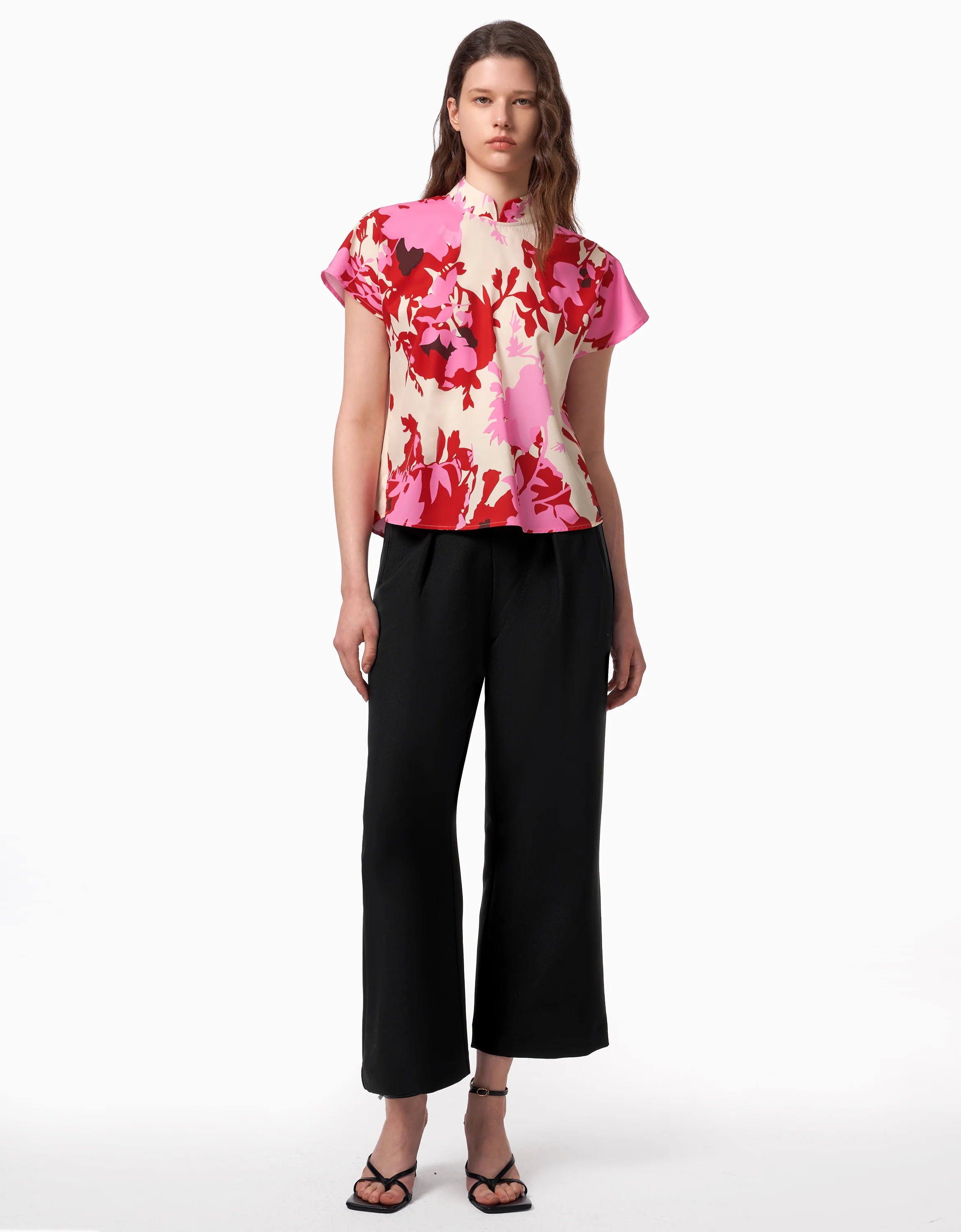 Mandarin Neck Floral Print Blouse - Image 3