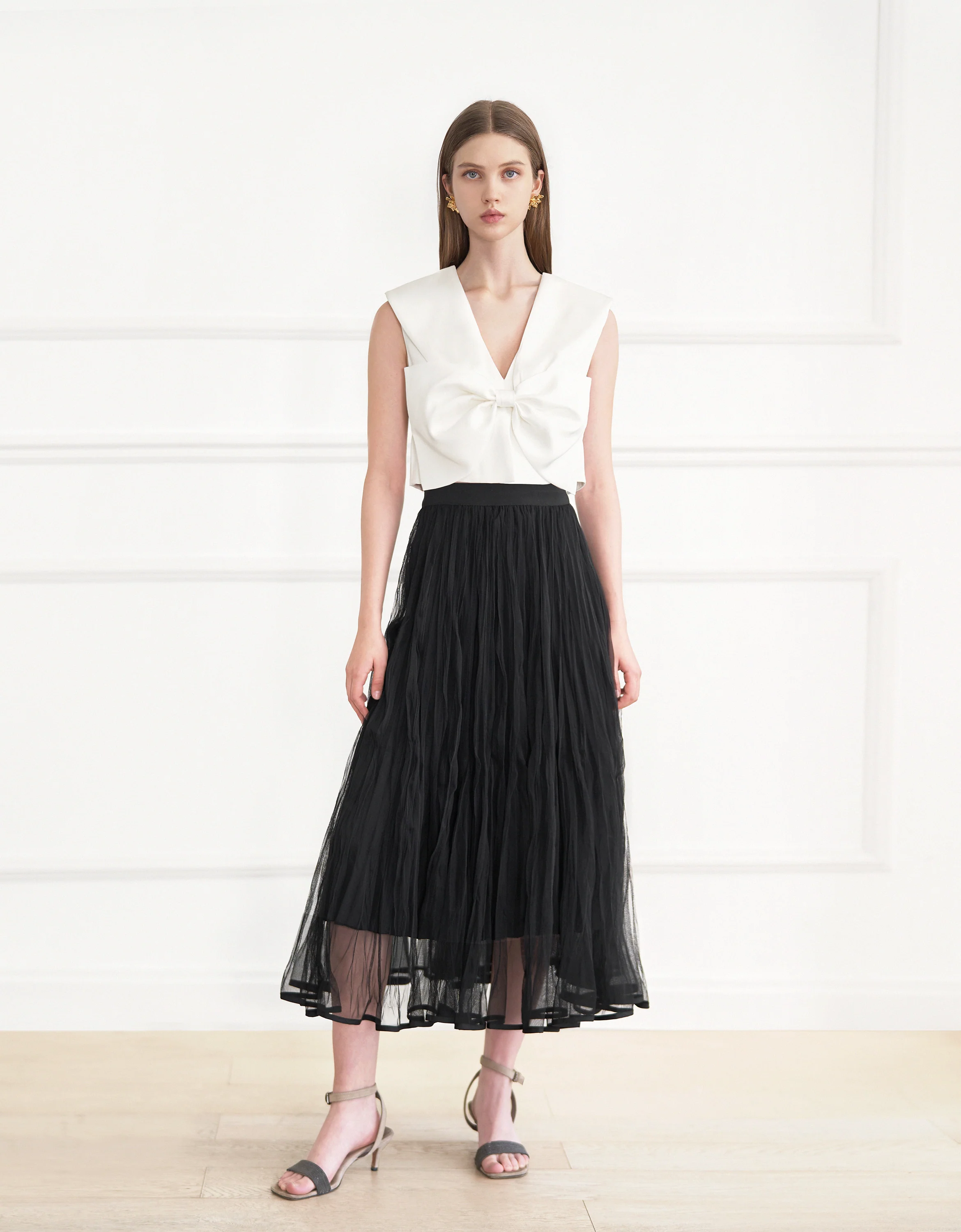 Mesh Layer Reversible Pleated A-line Skirt - Image 4