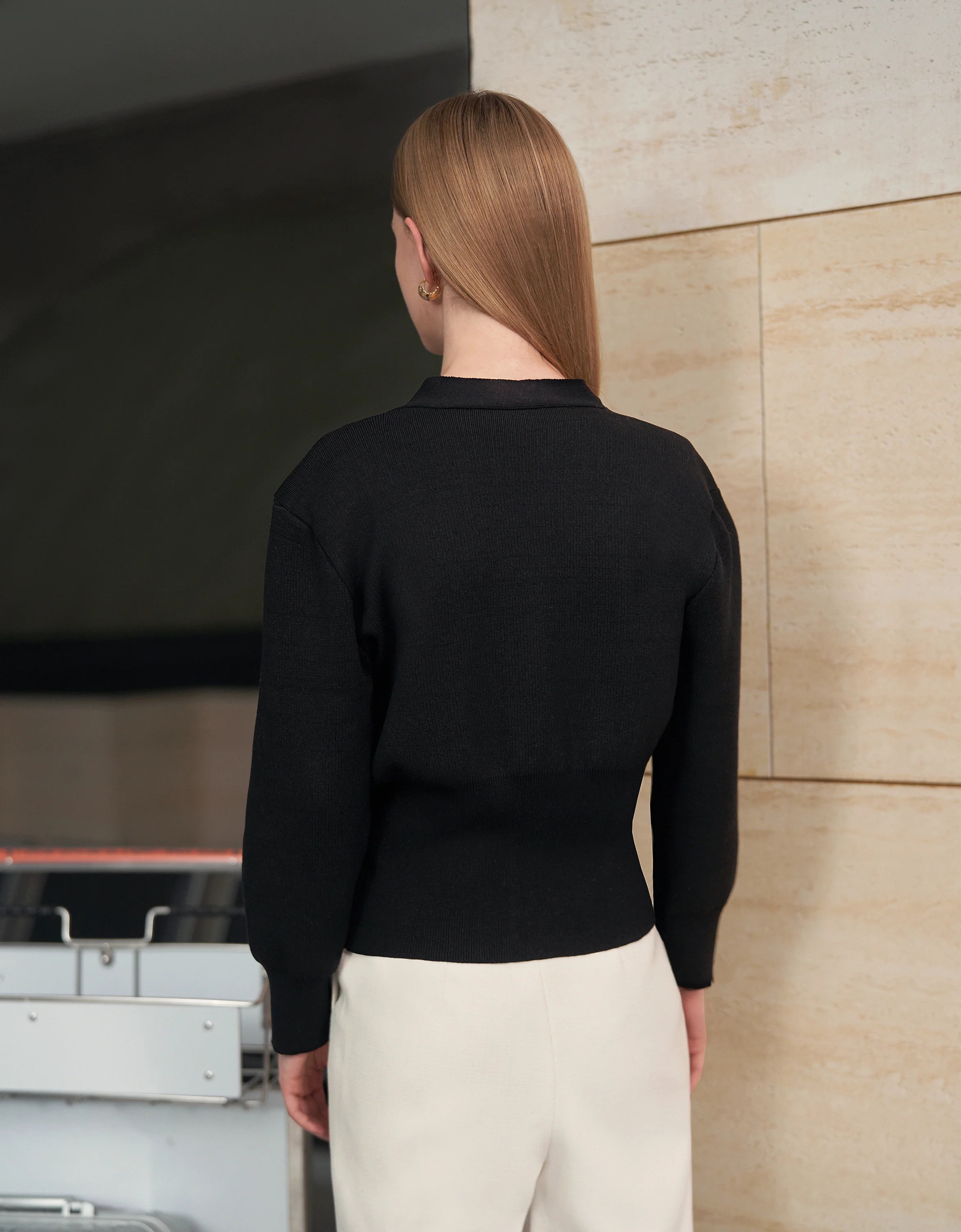 Metal Buckle Long Sleeve Knitted Cardigan - Image 12