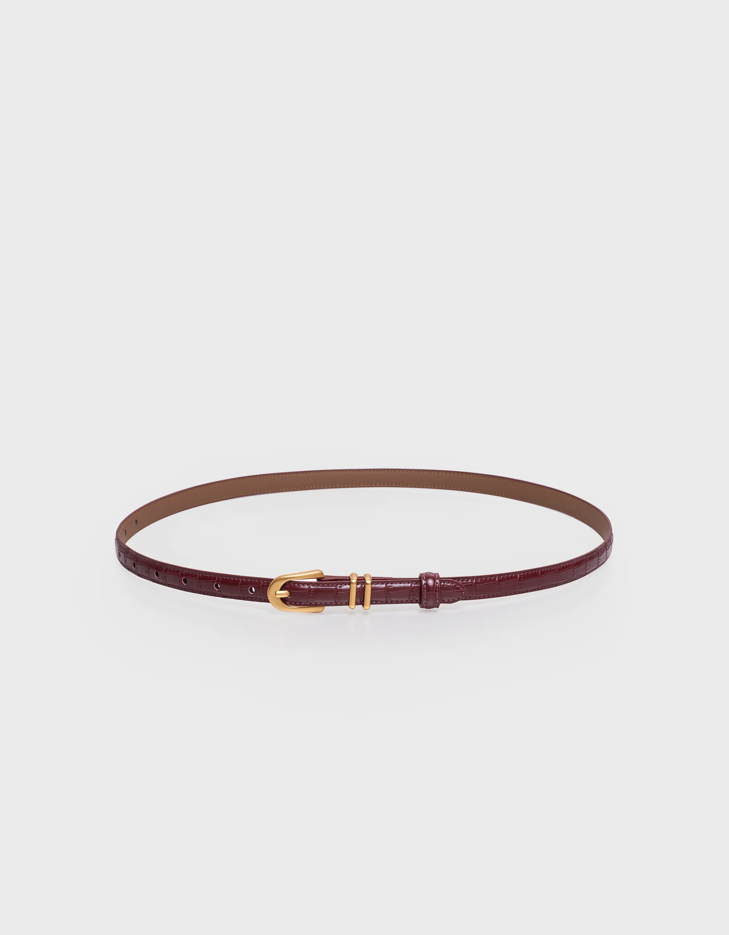 Metal Buckle Textured Thin Leather Belt