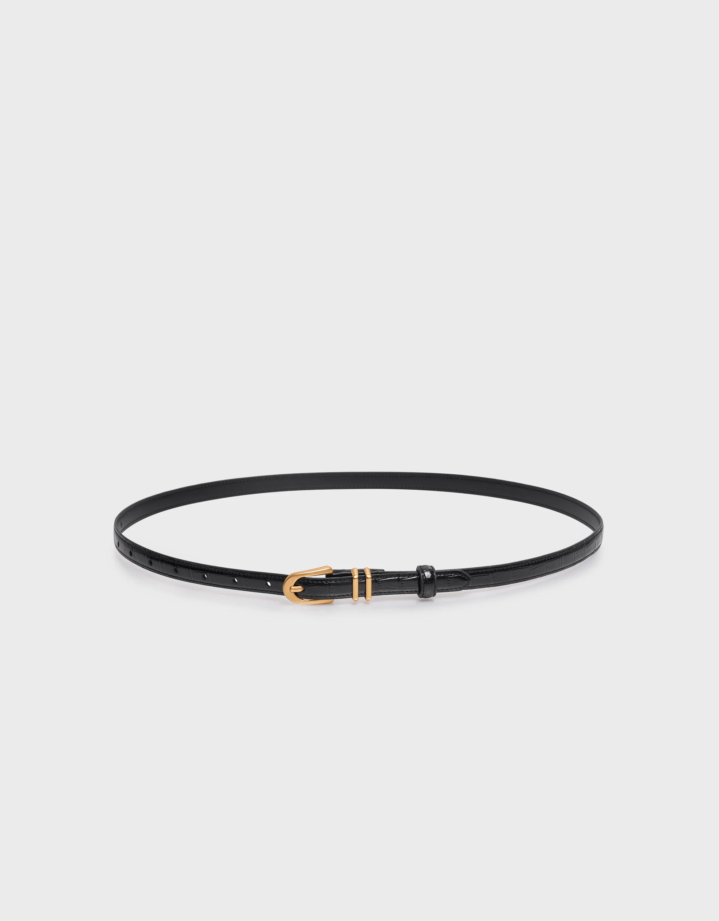 Metal Buckle Textured Thin Leather Belt - Image 6