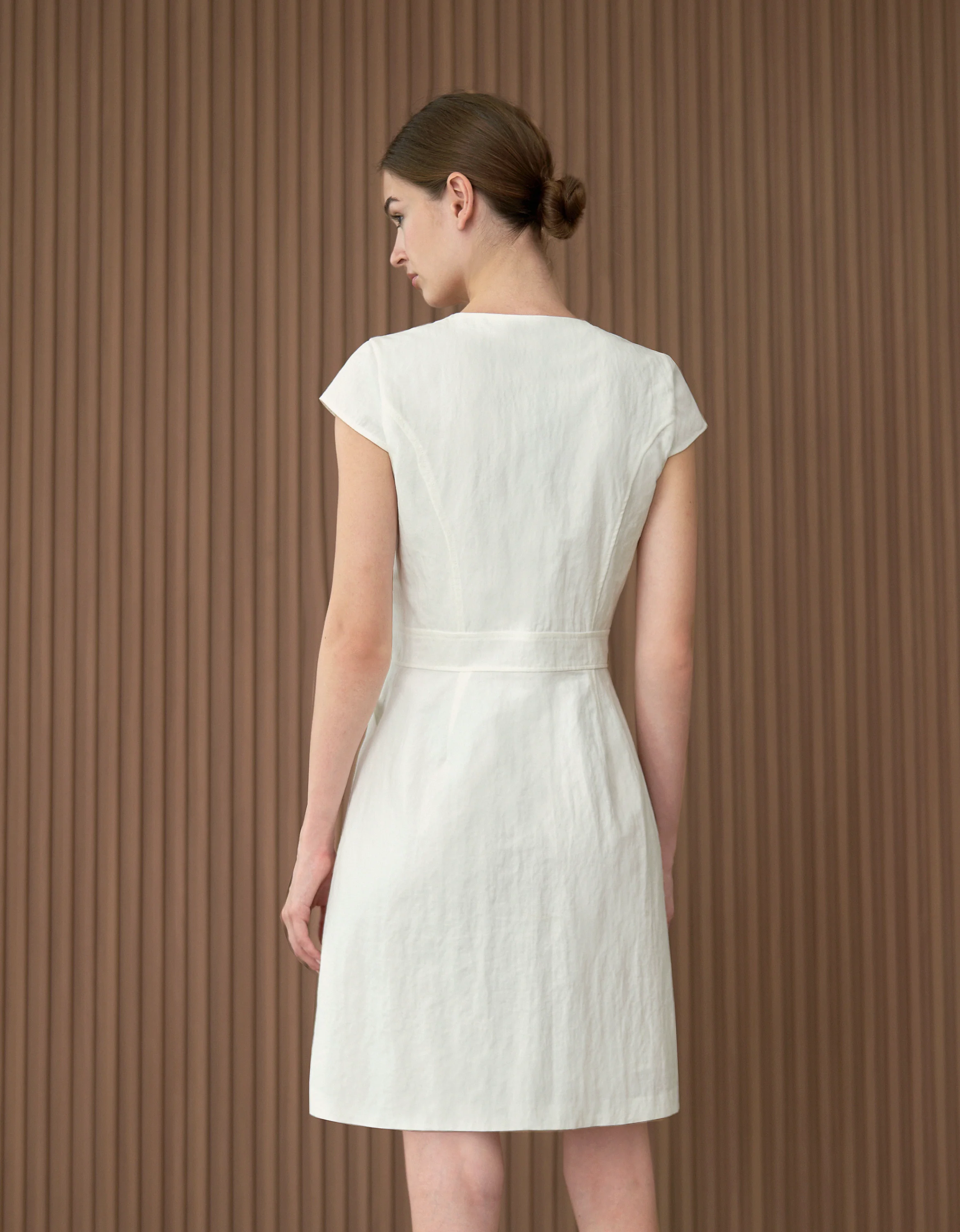 Metal Button Cap Sleeve Short Dress - Image 2