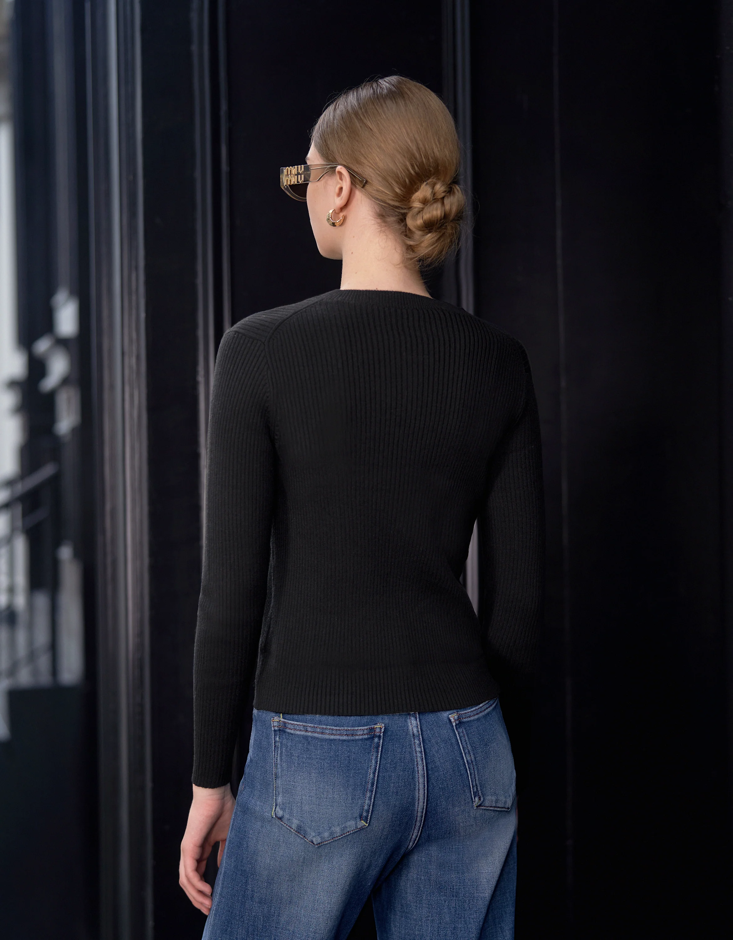 Metal Button Long Sleeve Knit Top - Image 3