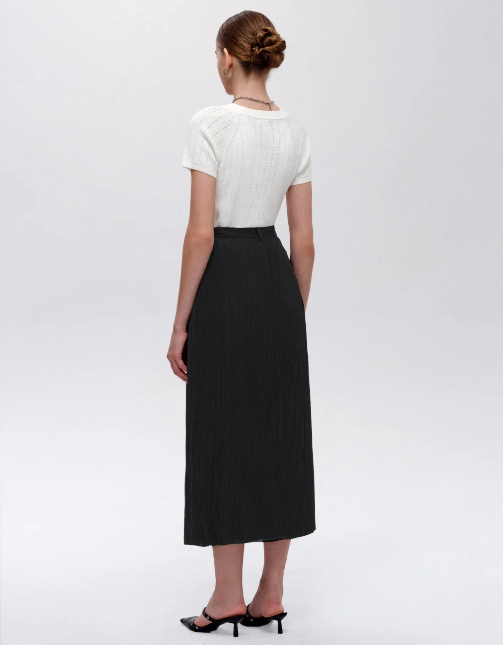 Metallic Button Pleat Skirt - Image 3