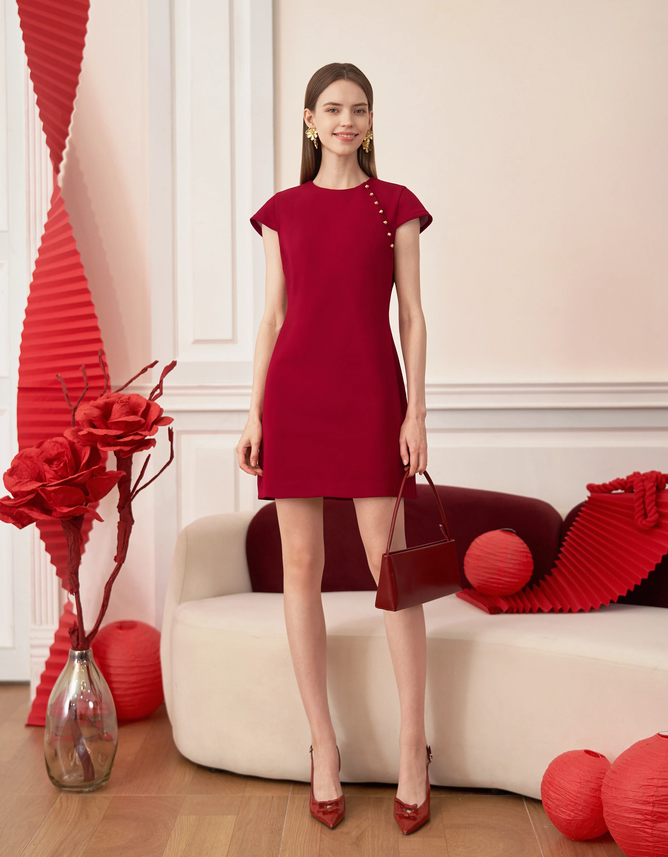 New Chinese Style Shoulder Button Cap Sleeve Dress - Image 2