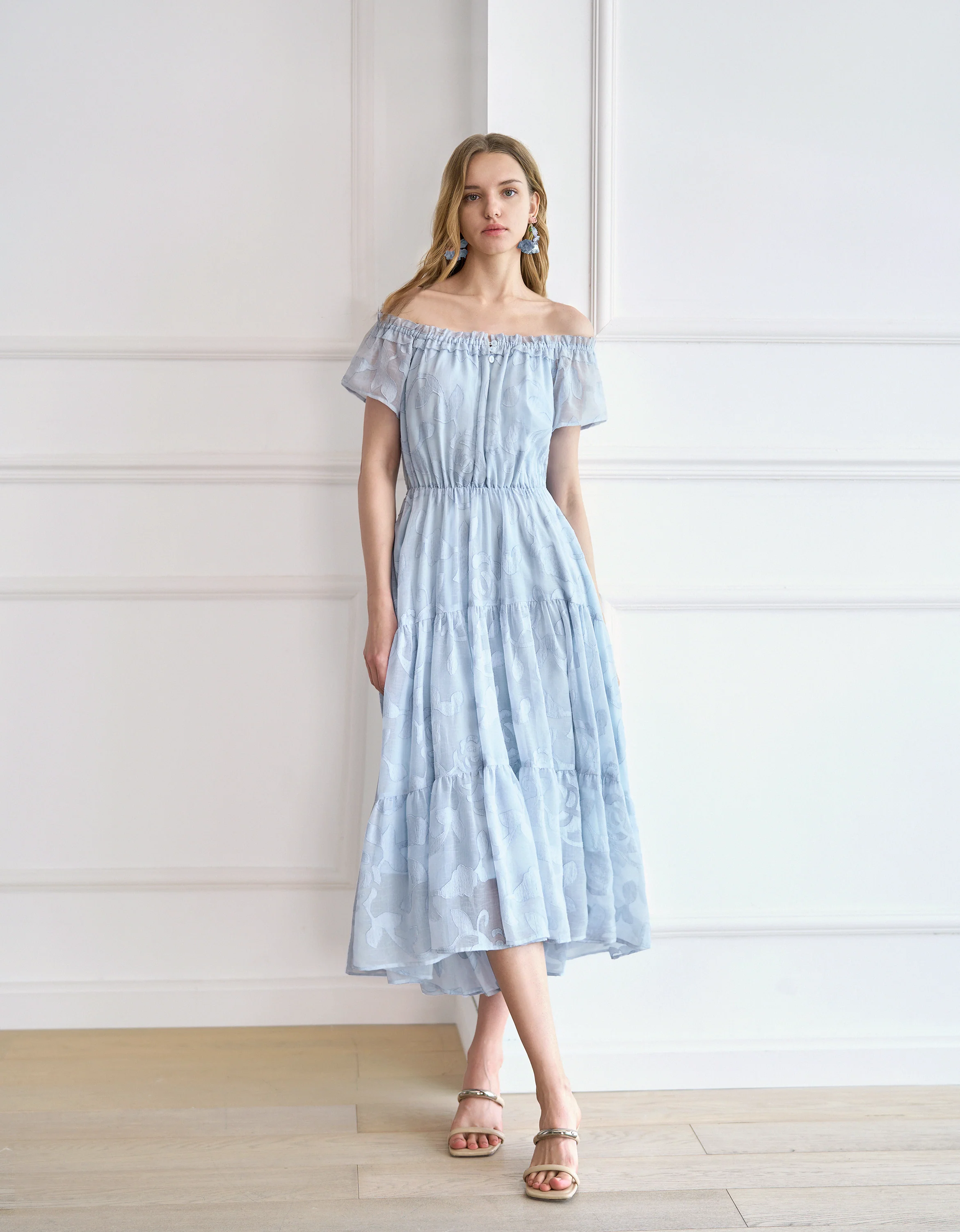 Off-shoulder Floral Chiffon Dress - Image 2