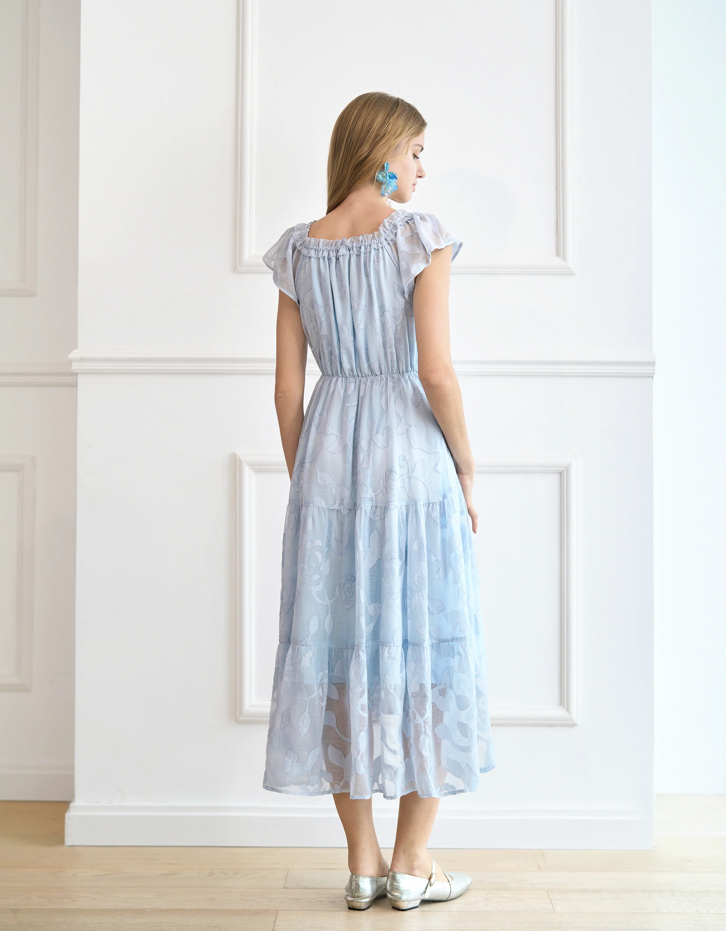 Off-shoulder Floral Chiffon Dress - Image 3