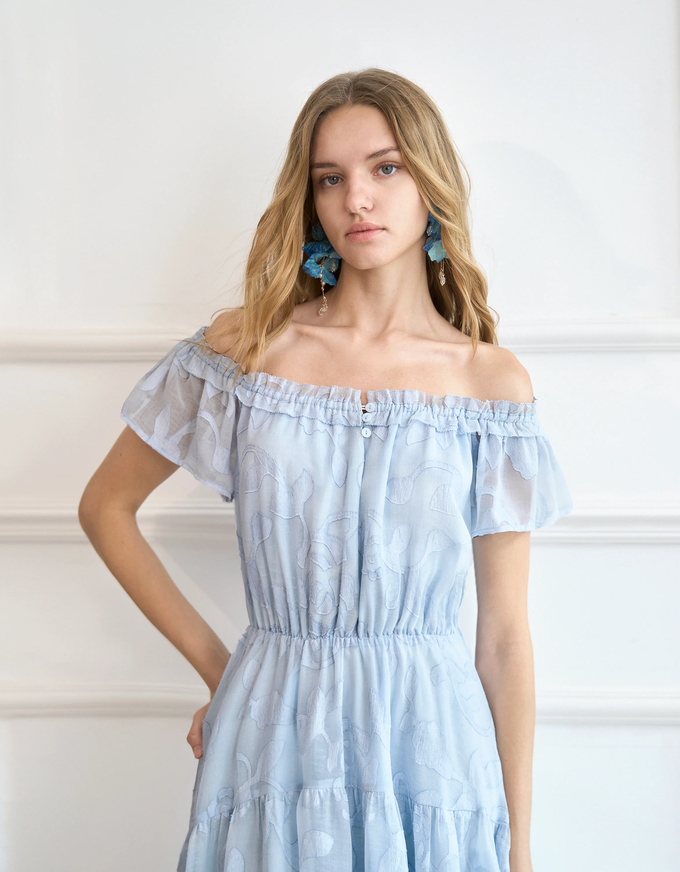 Off-shoulder Floral Chiffon Dress - Image 5