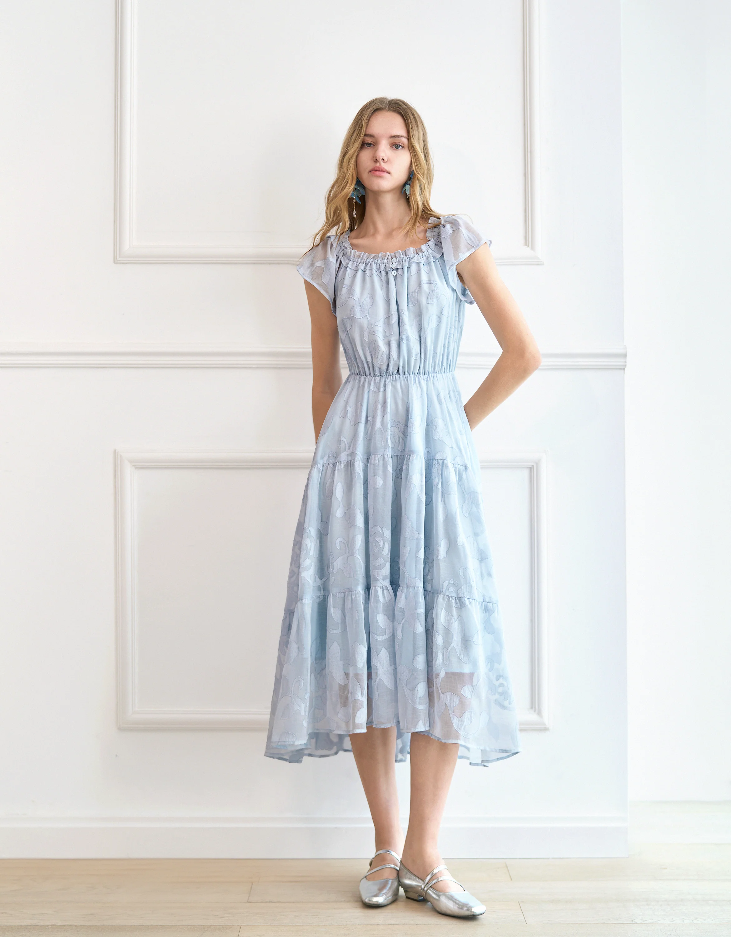 Off-shoulder Floral Chiffon Dress - Image 6