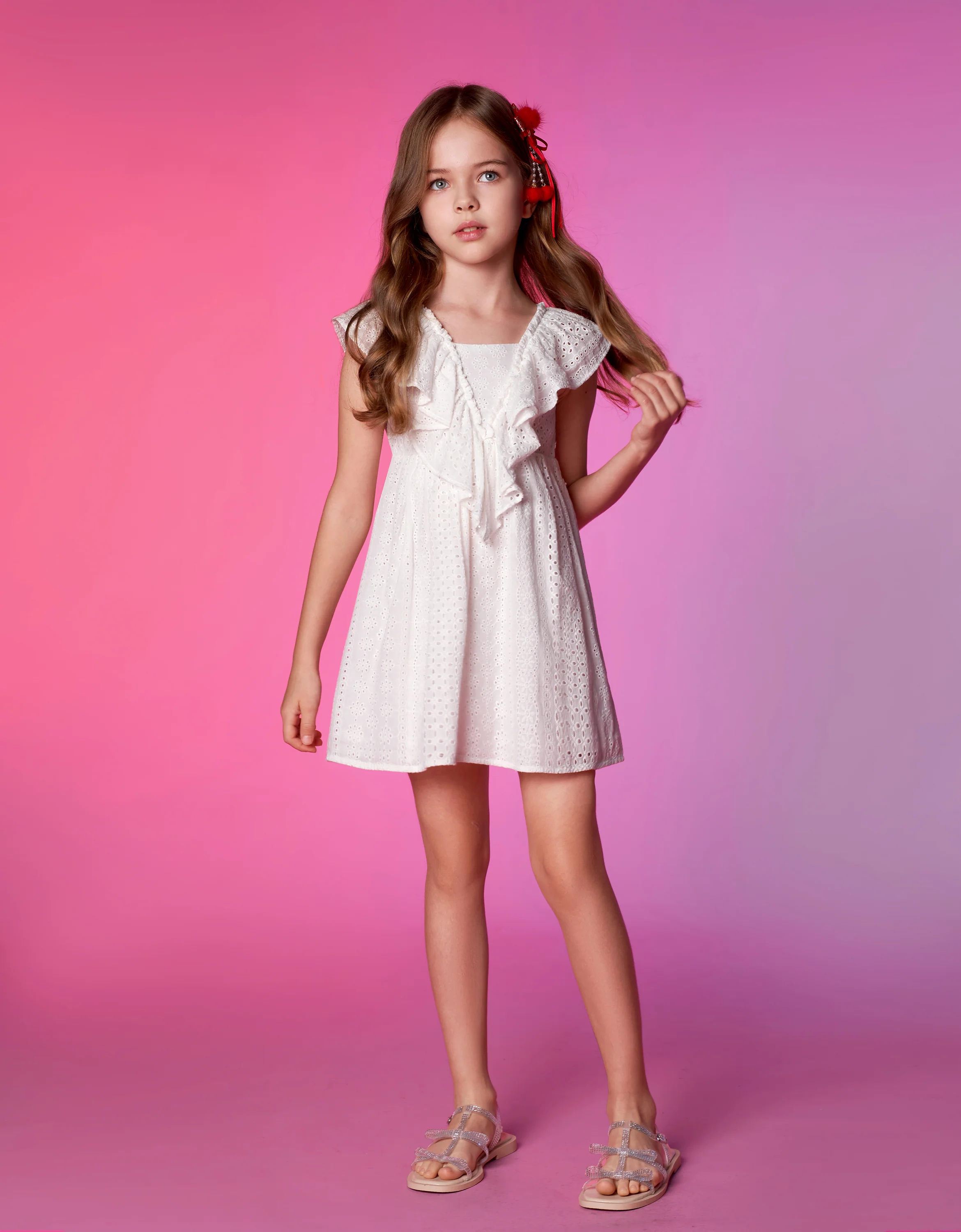 Openwork Embroidery Ruffle Dress - Image 13