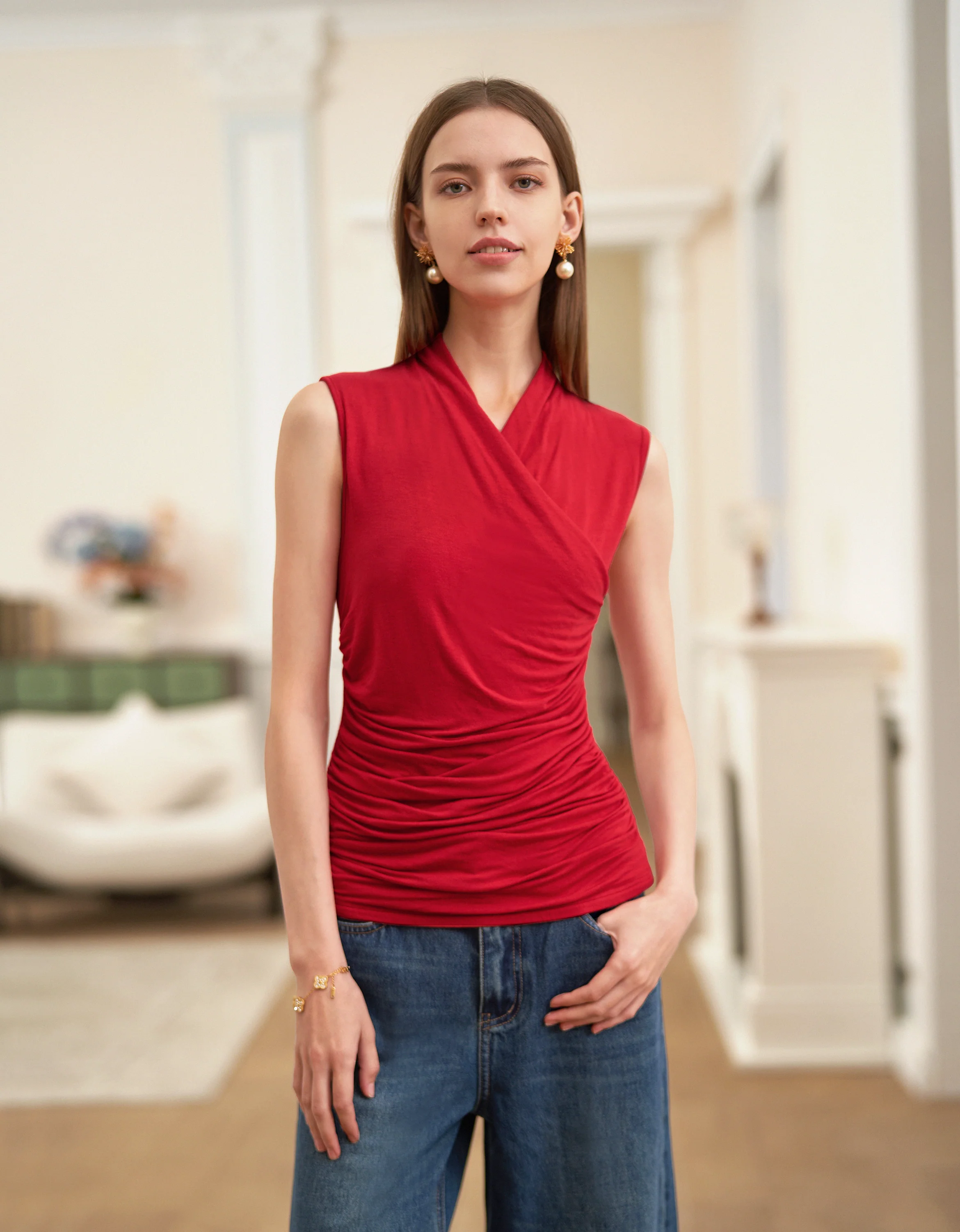 Overlap Front Sleeveless V-neck Knitted Top - Image 2