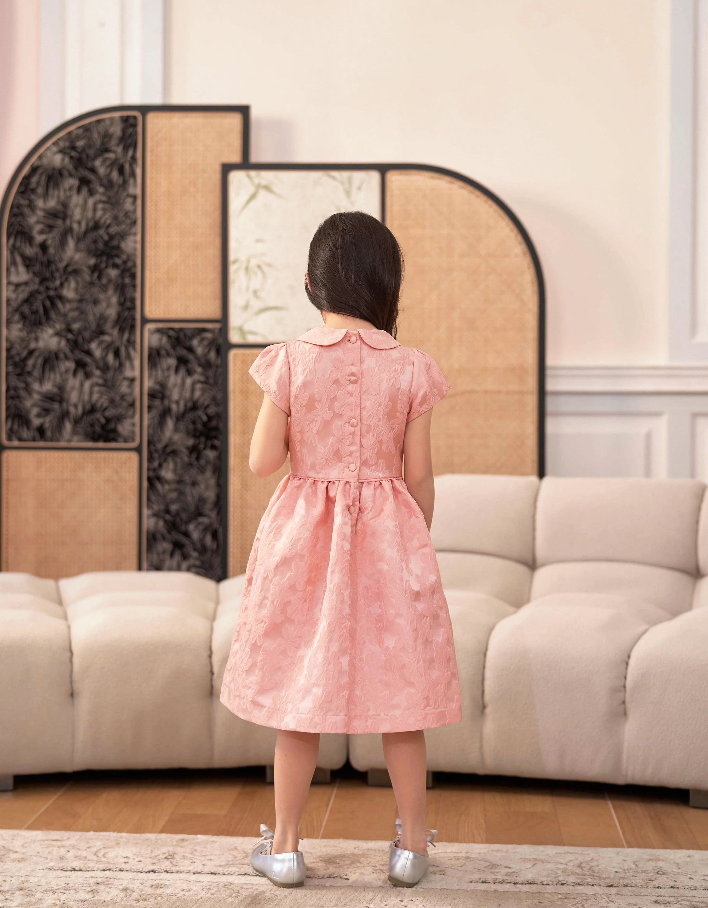 Peter Pan Collar Cap Sleeves Jacquard Dress - Image 4