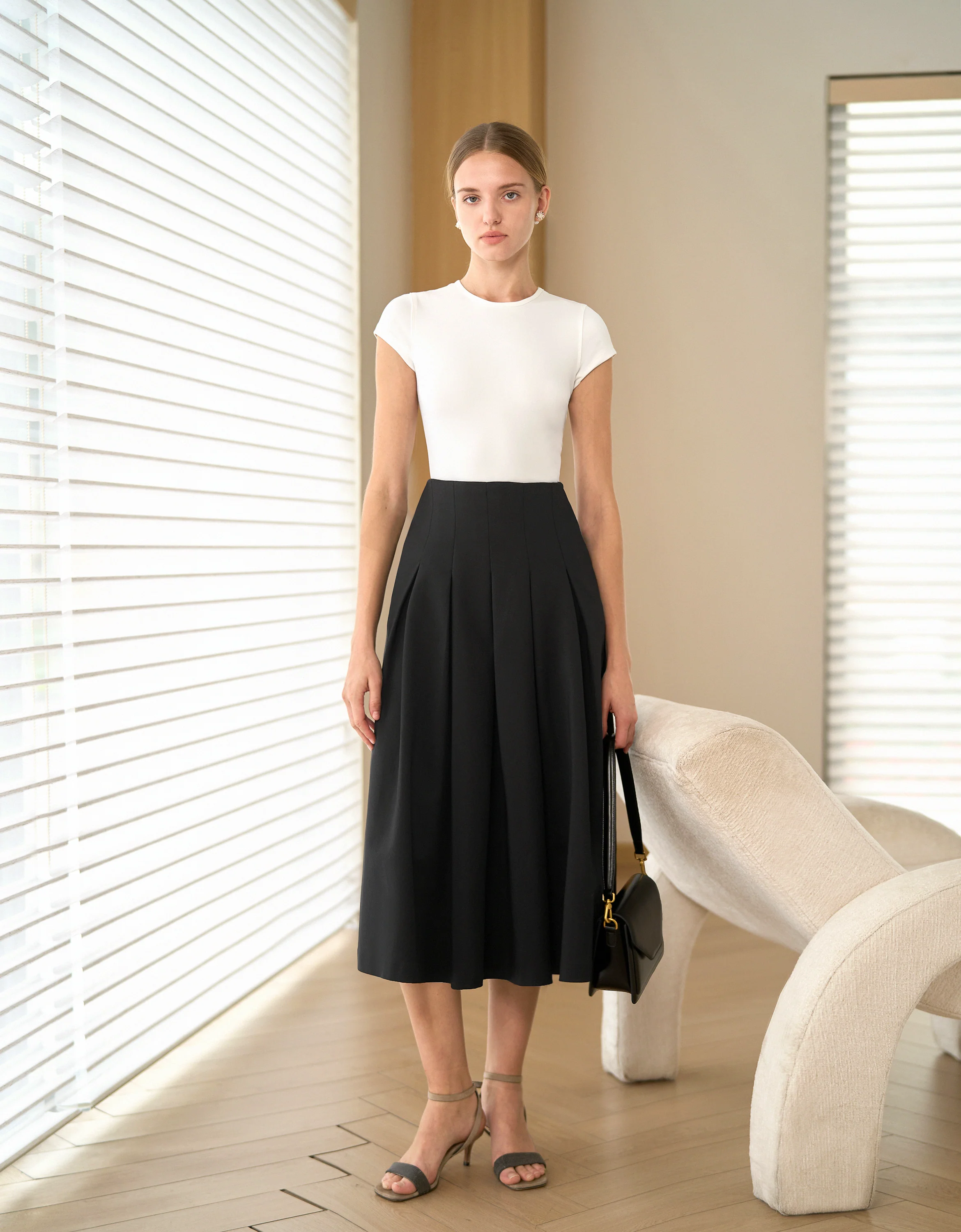 Pleated A-line Midi Skirt - Image 2