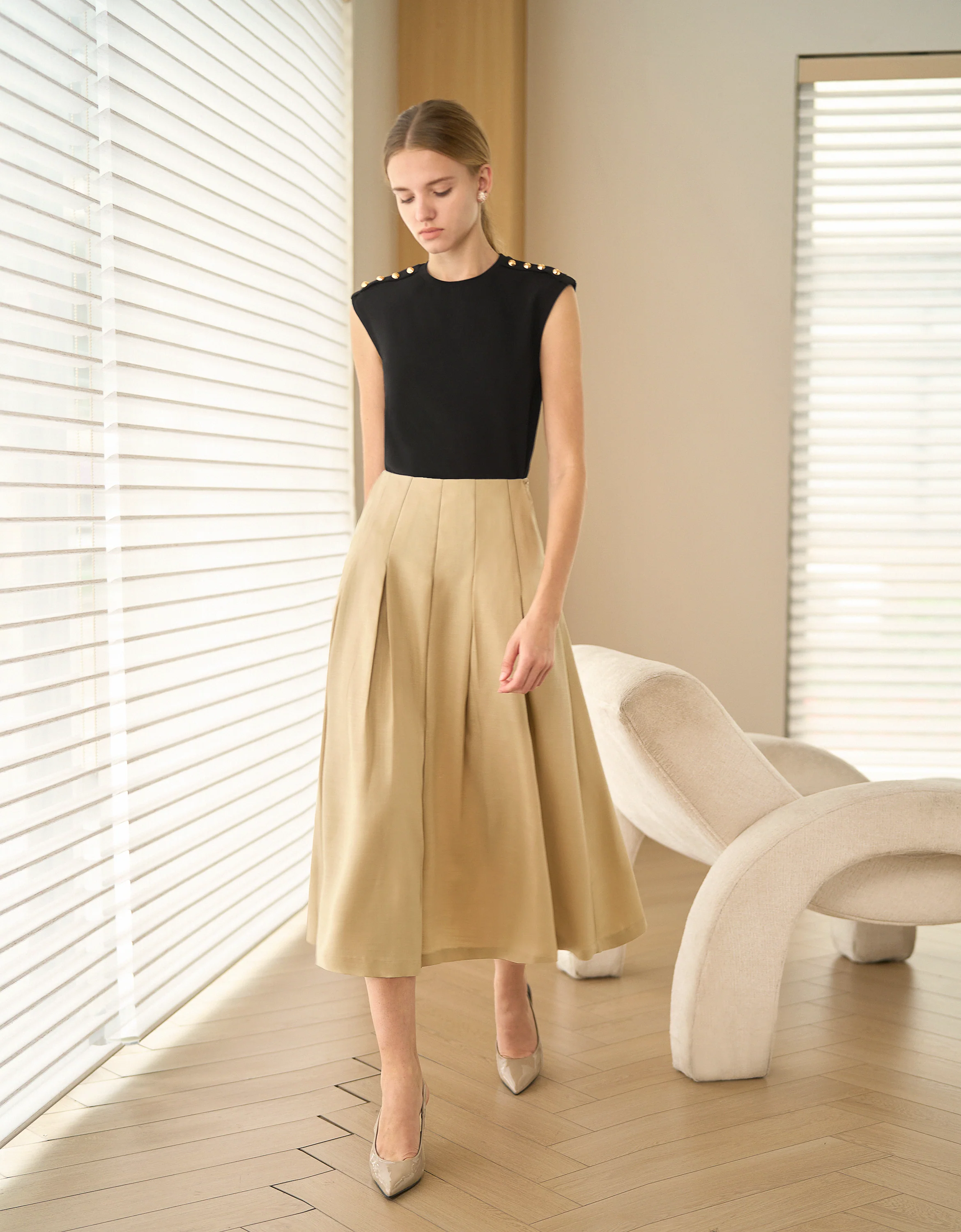 Pleated A-line Midi Skirt - Image 2