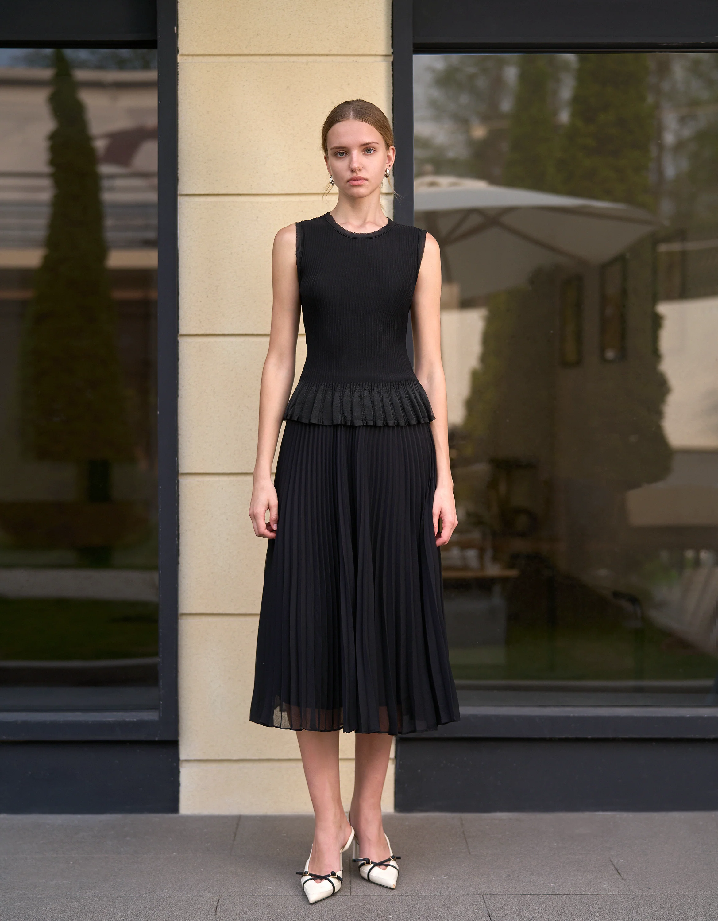Pleated Chiffon Midi Skirt