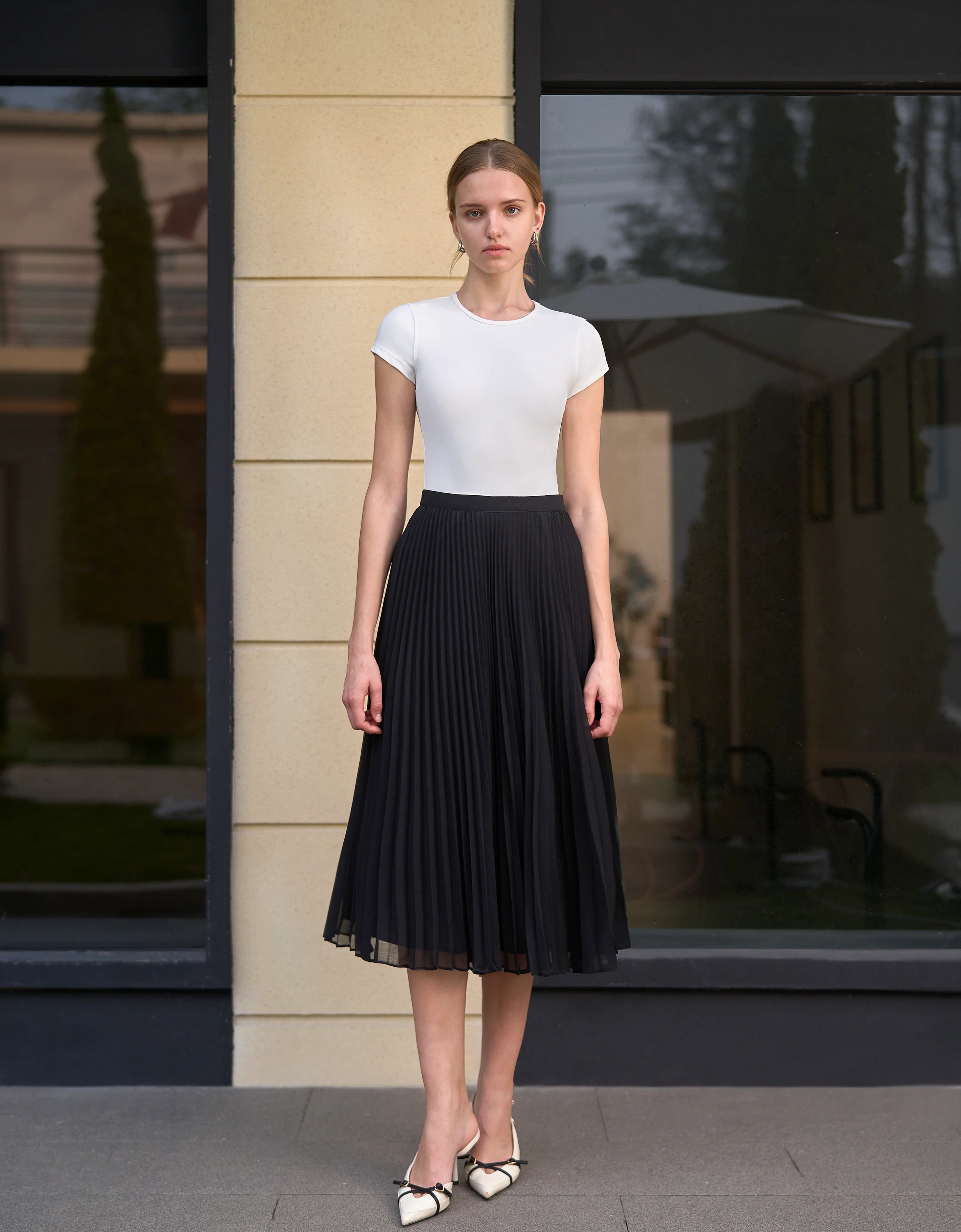 Pleated Chiffon Midi Skirt - Image 2
