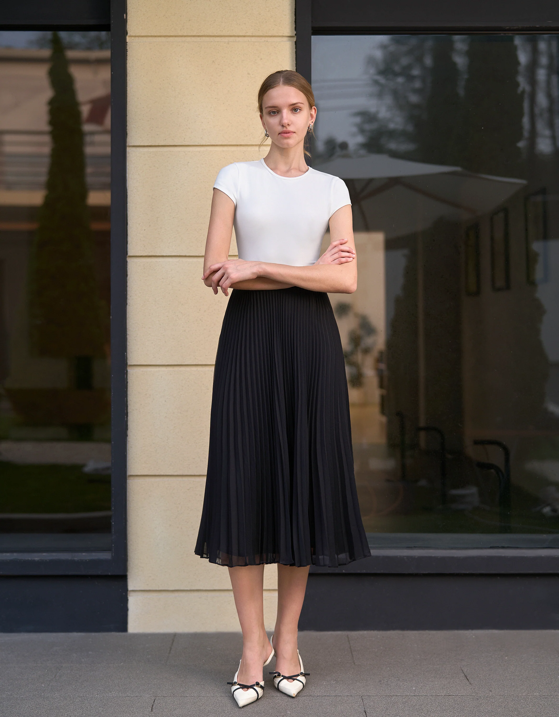 Pleated Chiffon Midi Skirt - Image 3