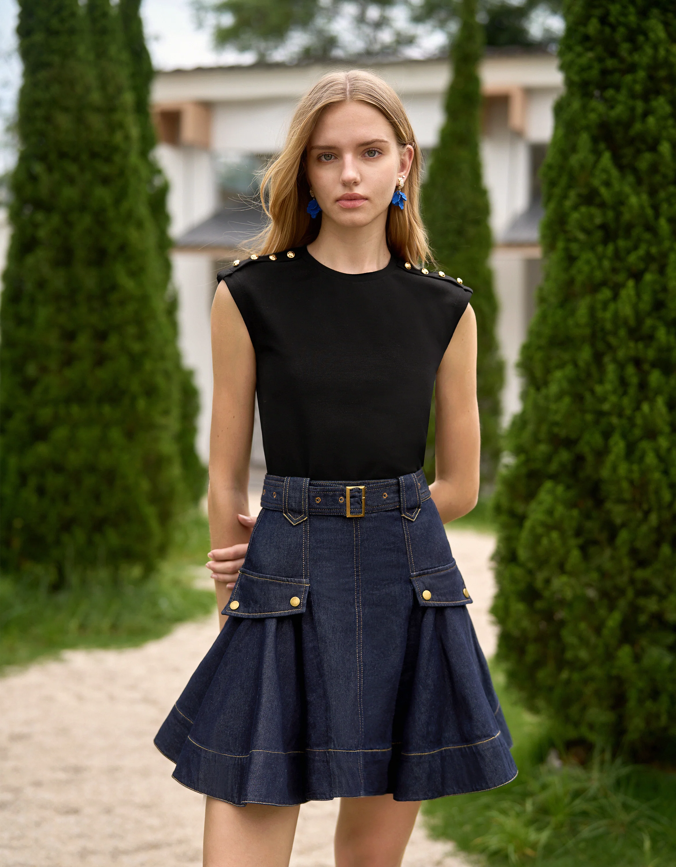 Pleated Denim Skirt - Image 3