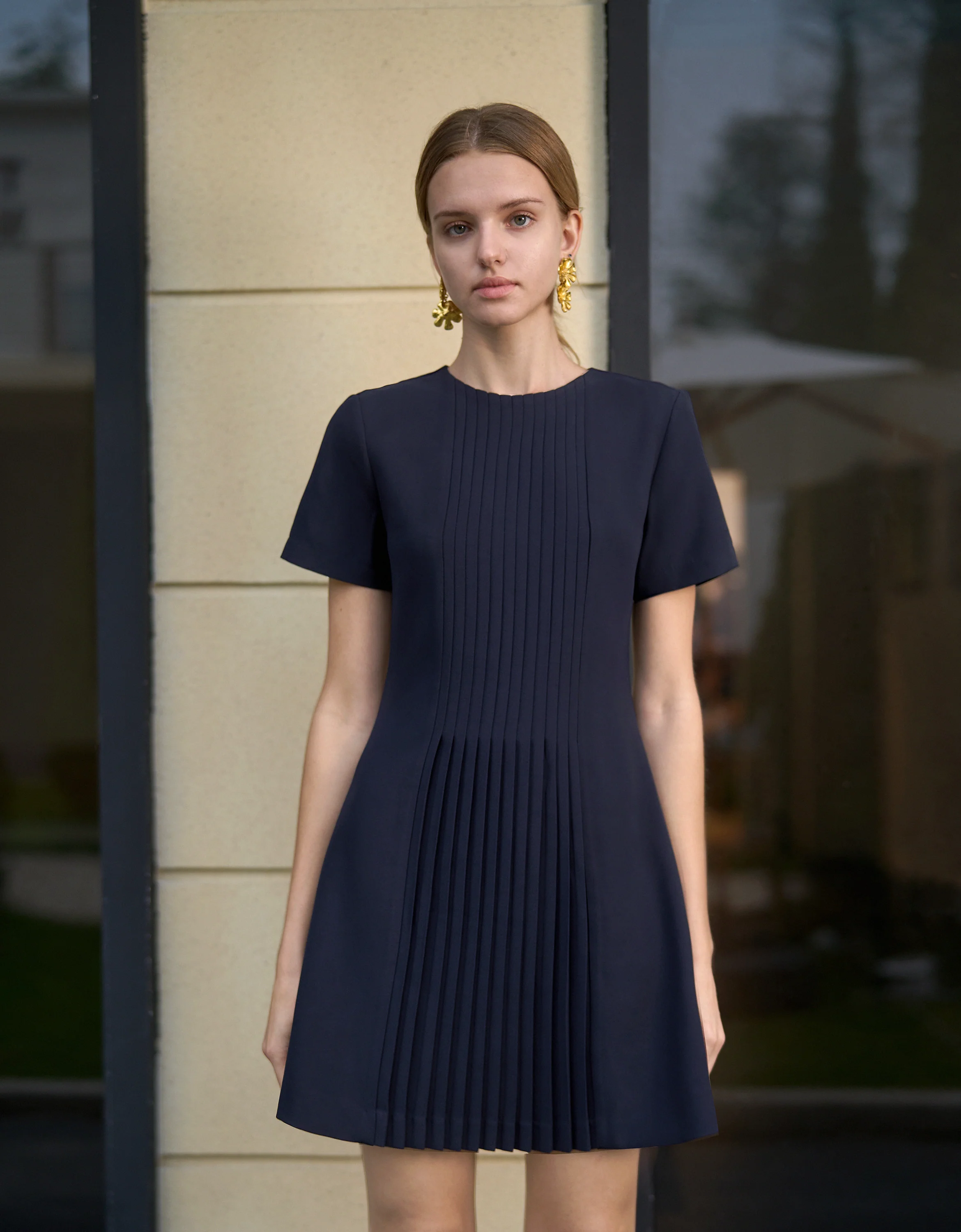 Pleated Front Short Sleeve Dress - Image 8