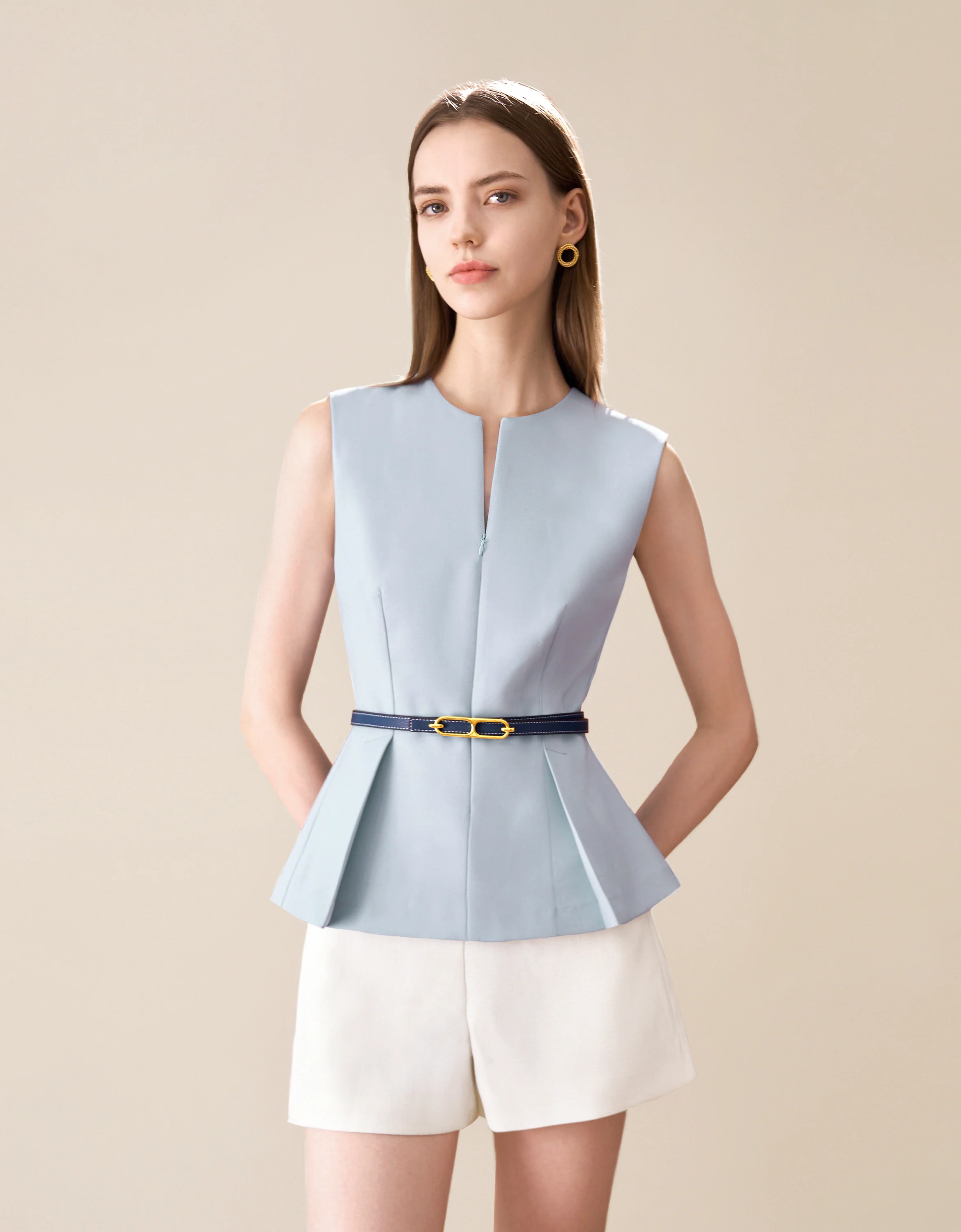 Pleated Hem Sleeveless Top - Image 46