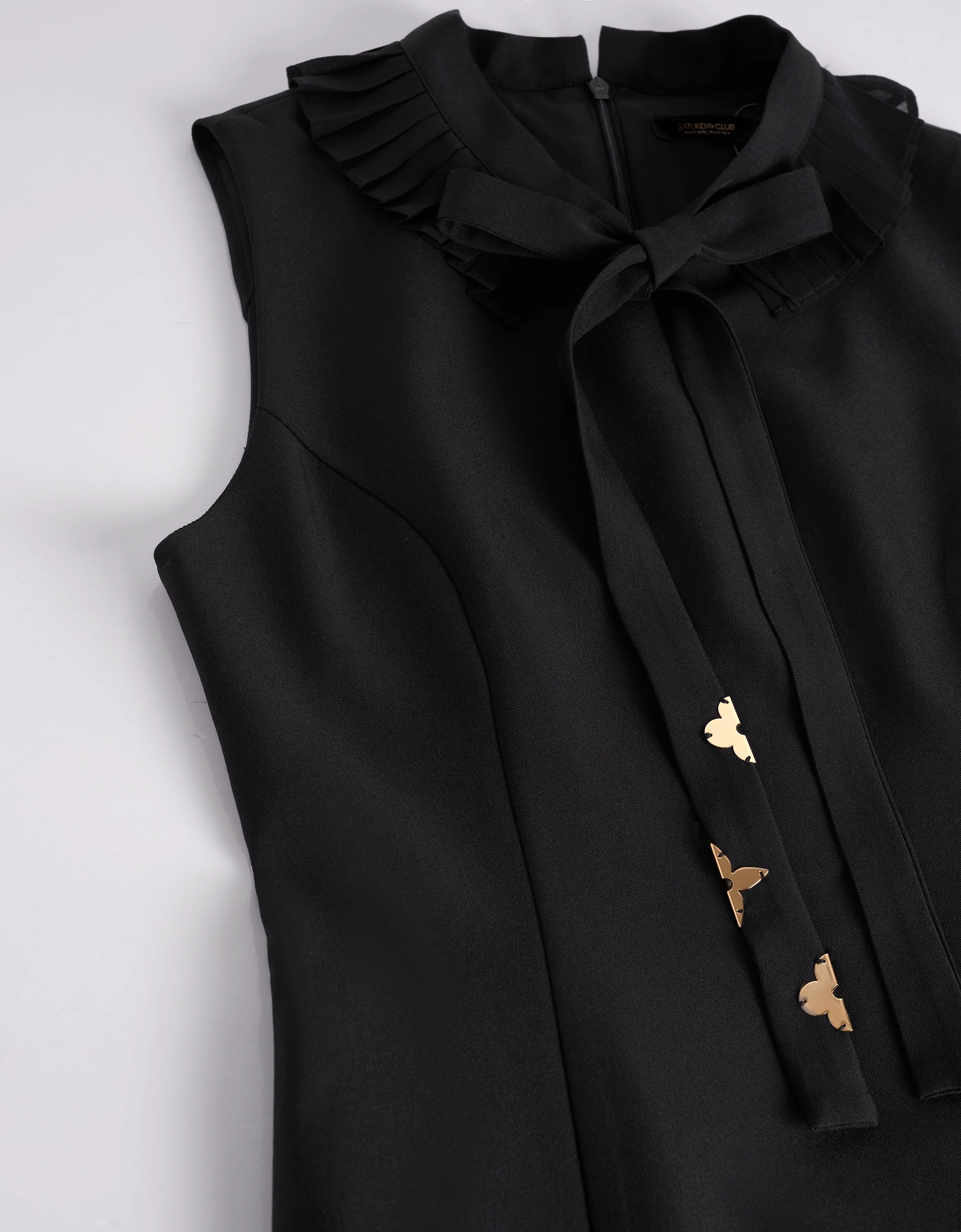Pleated Neckline Bow Tie Sleeveless Dress - Image 8