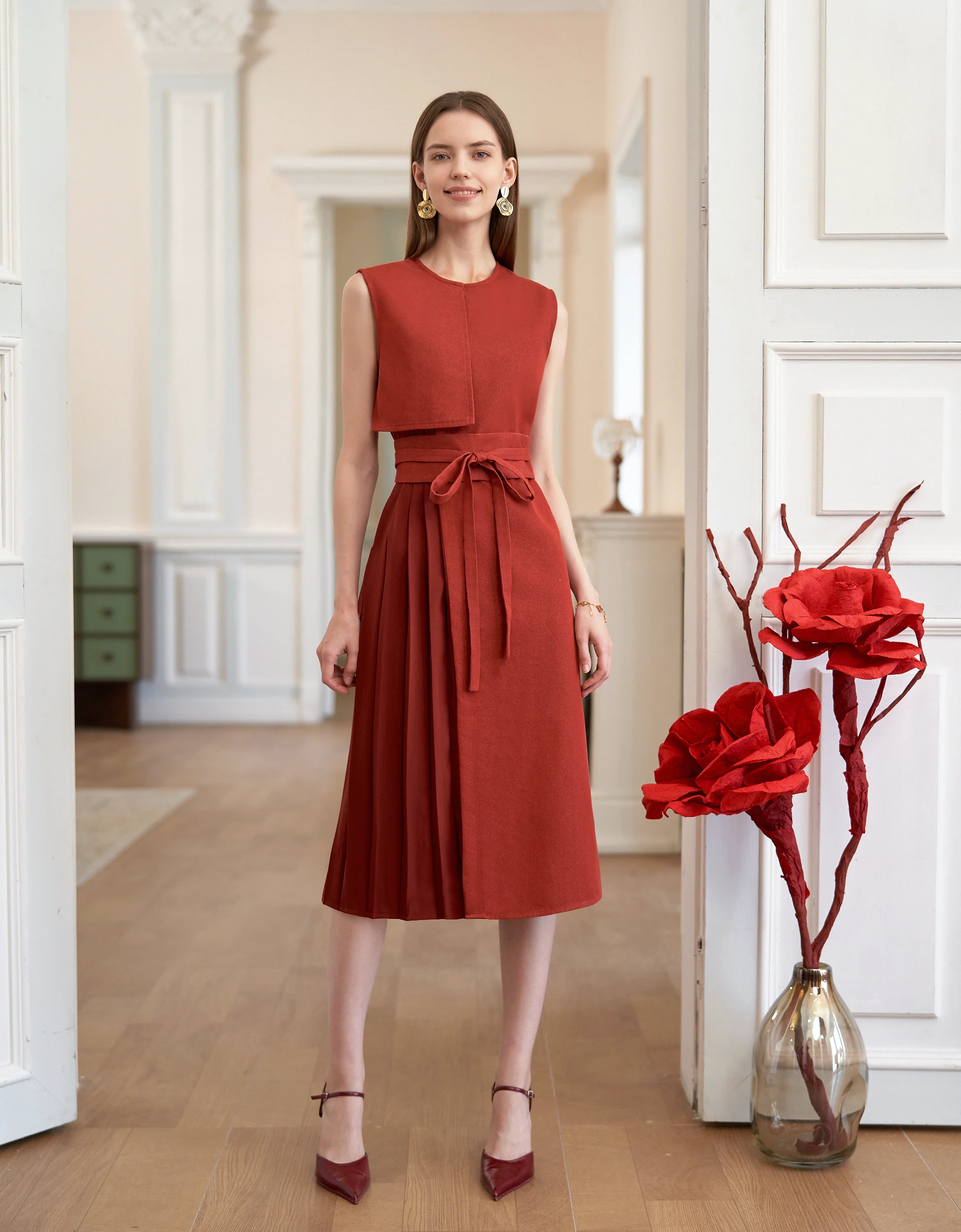 Pleated Panel Denim Midi Dress - Image 13