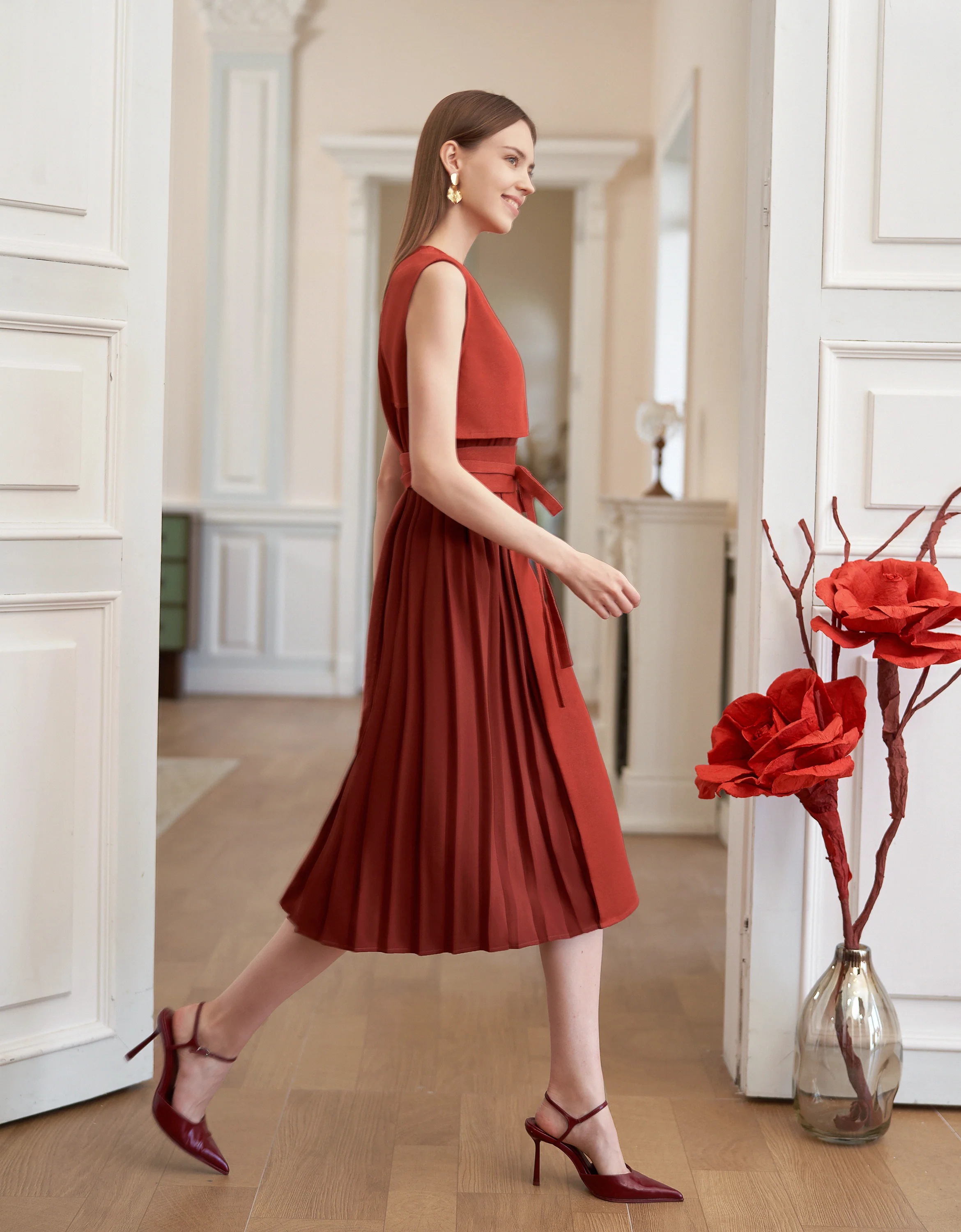 Pleated Panel Denim Midi Dress - Image 14