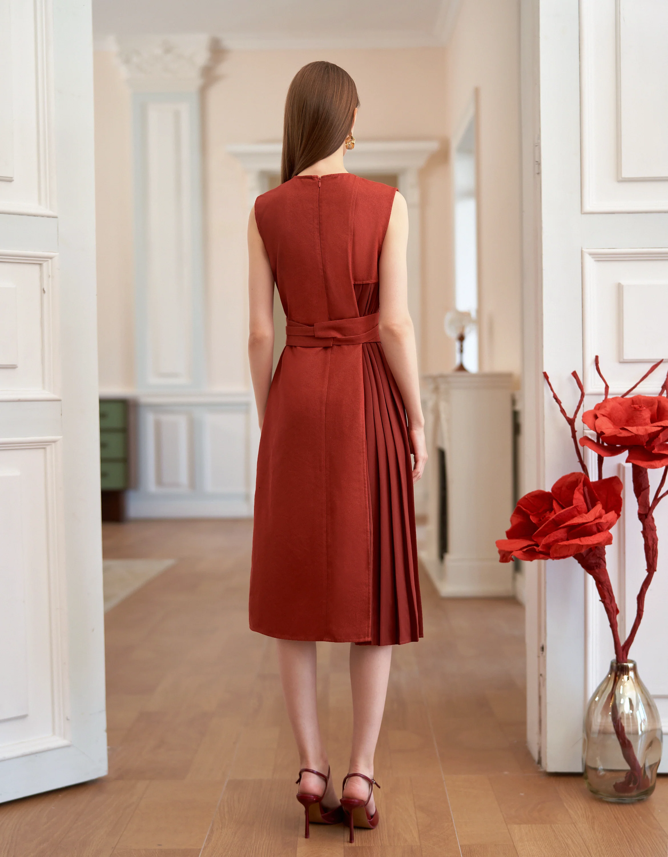 Pleated Panel Denim Midi Dress - Image 15