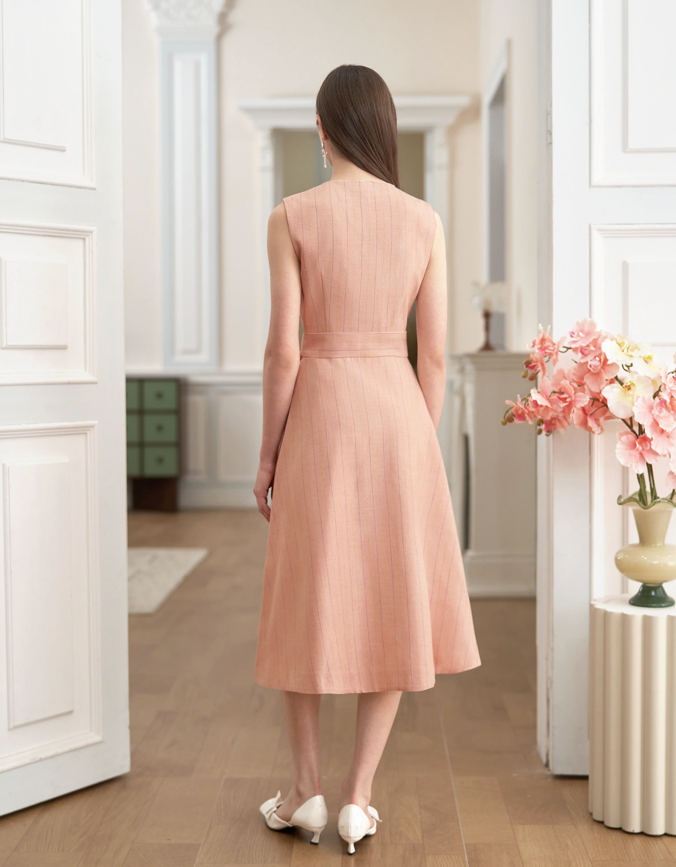 Pleated Panel Wrap Front Sleeveless Dress - Image 3