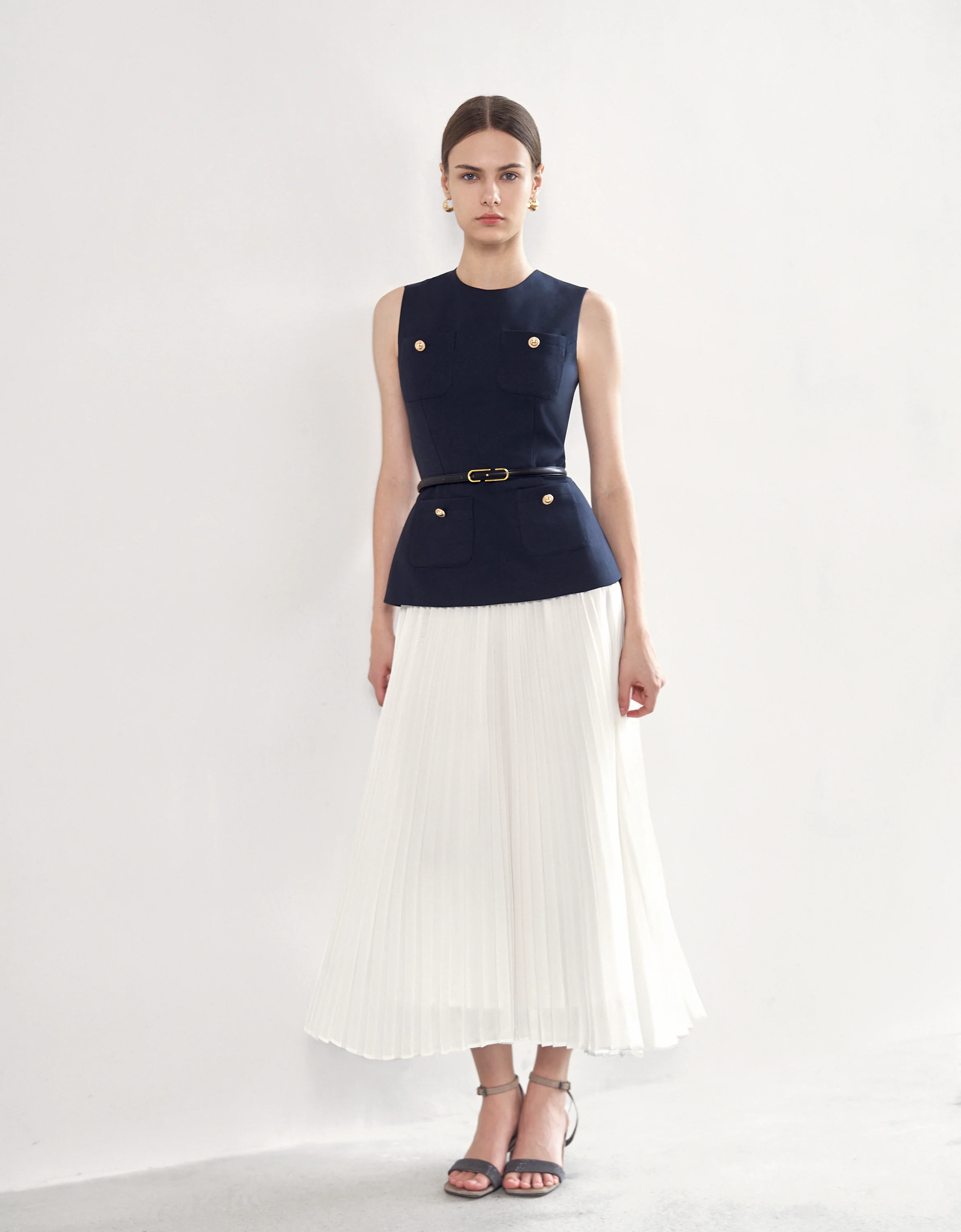 Pleated Skirt Colorblock Maxi Dress - Image 13