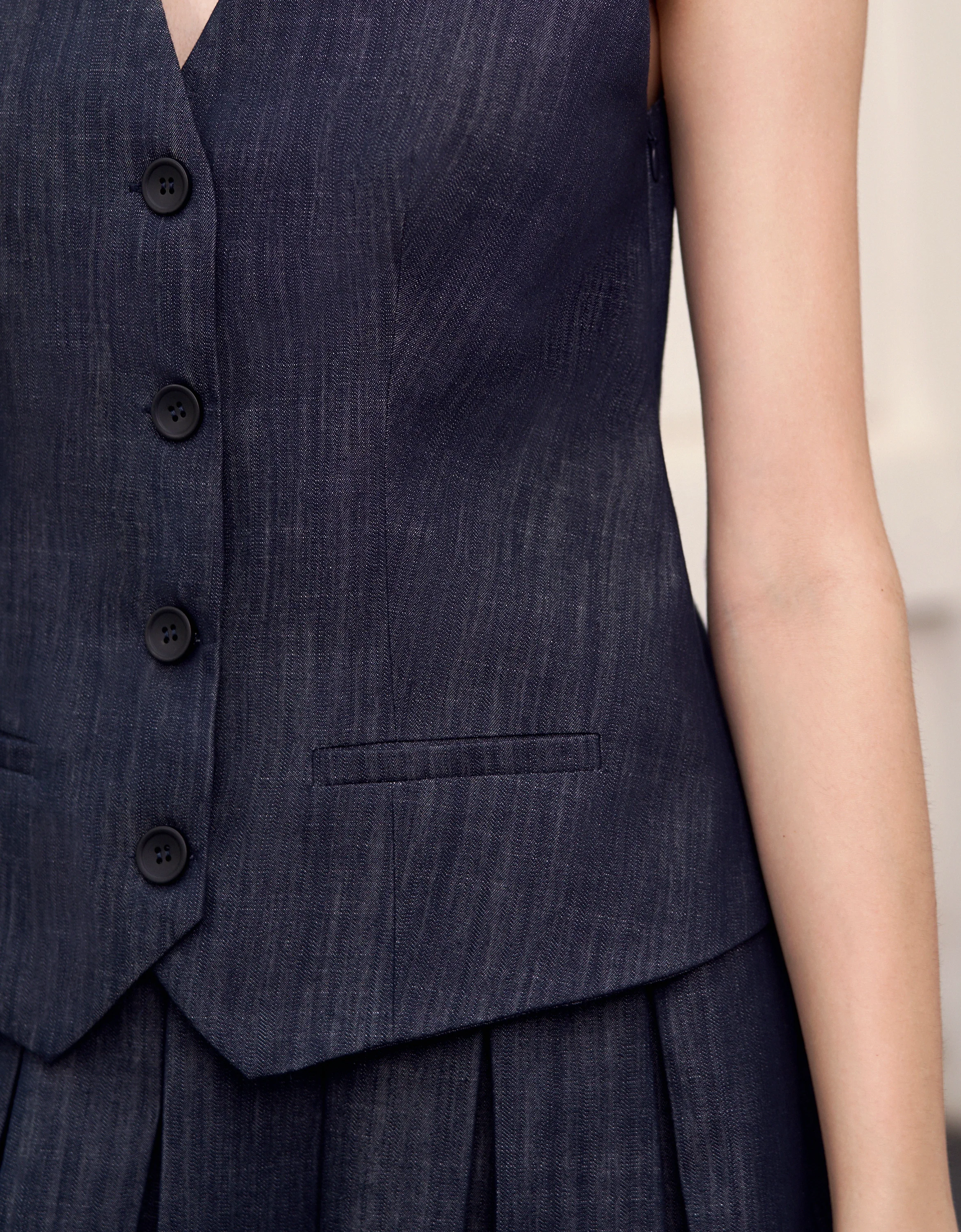 Pleated Skirt Denim Vest Dress - Image 7