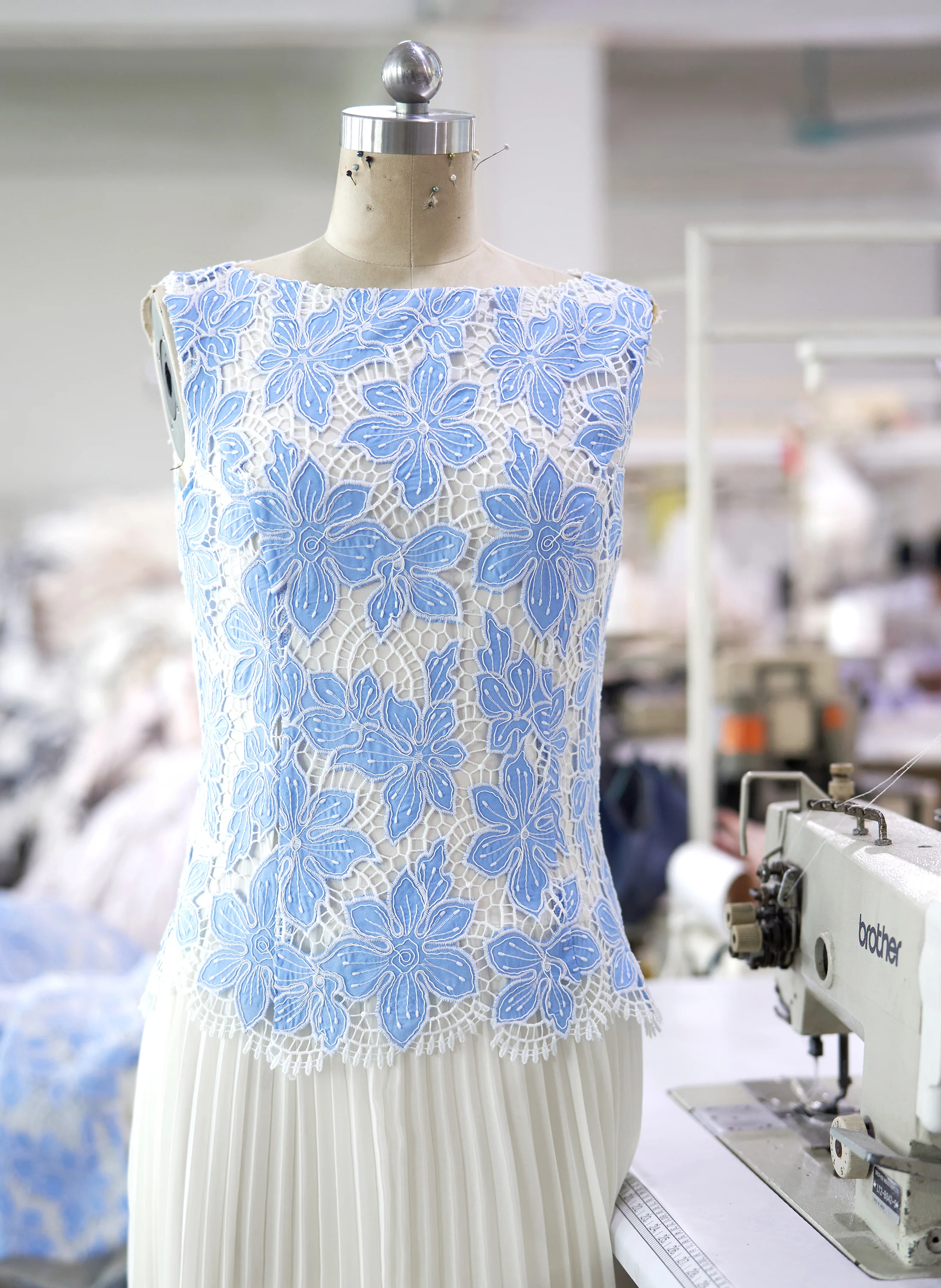 Pleated Skirt Two-tone Embroidered Dress - Image 16
