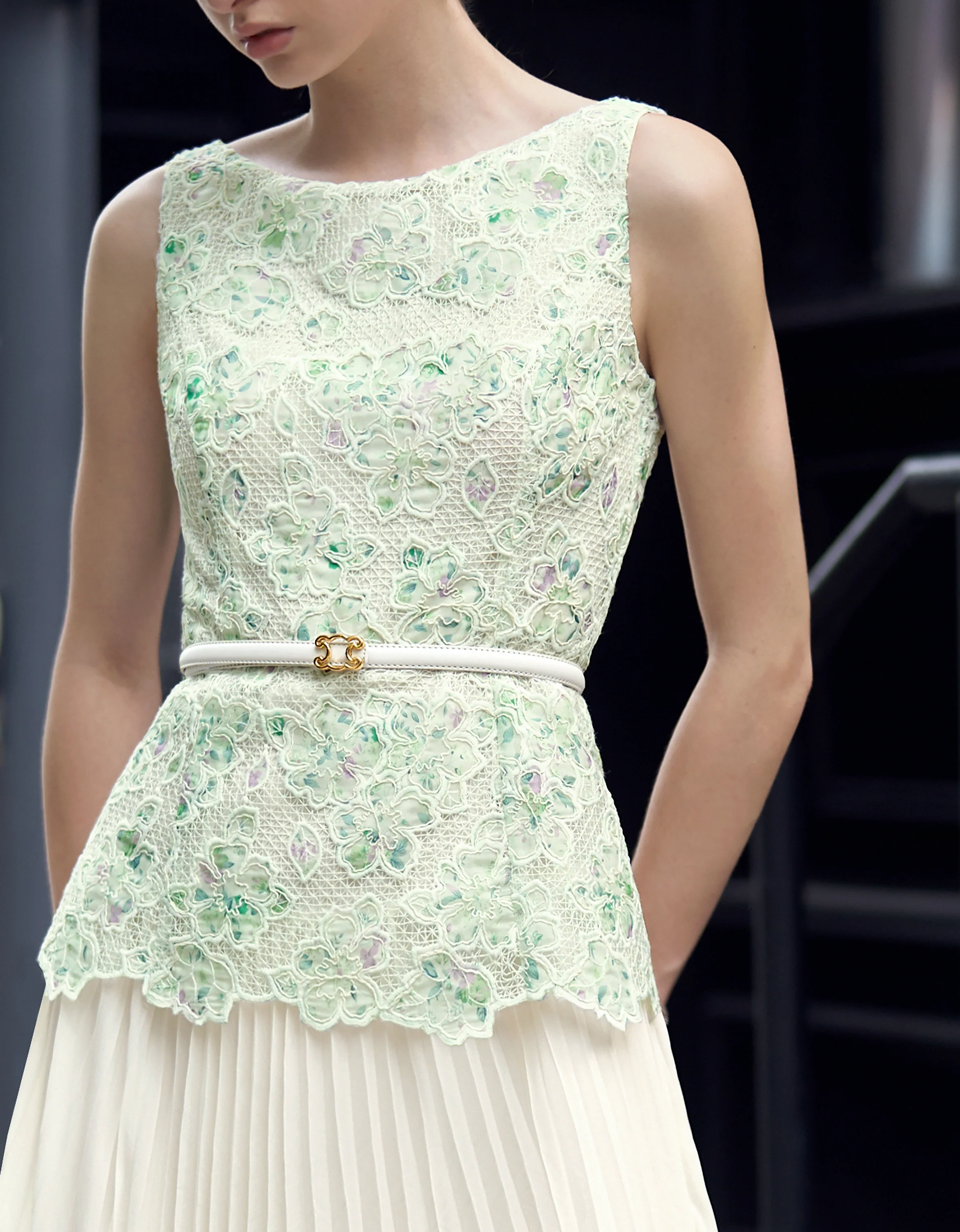 Pleated Skirt Two-tone Embroidered Dress - Image 22
