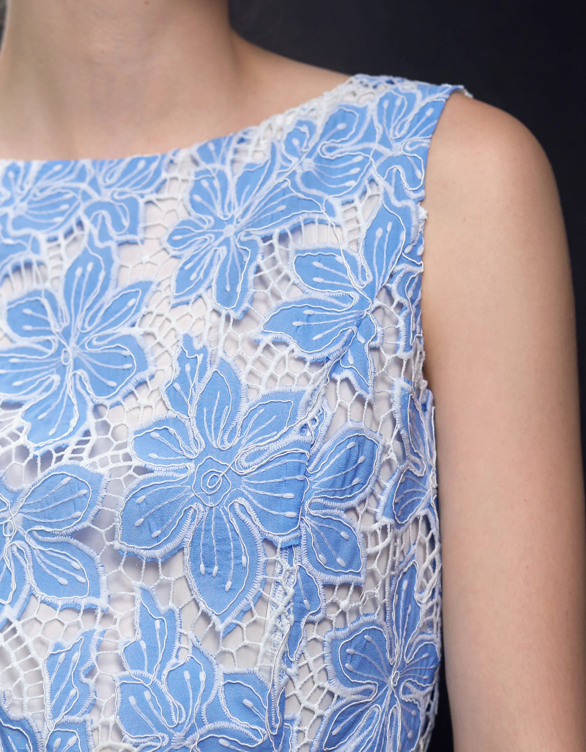 Pleated Skirt Two-tone Embroidered Dress - Image 5