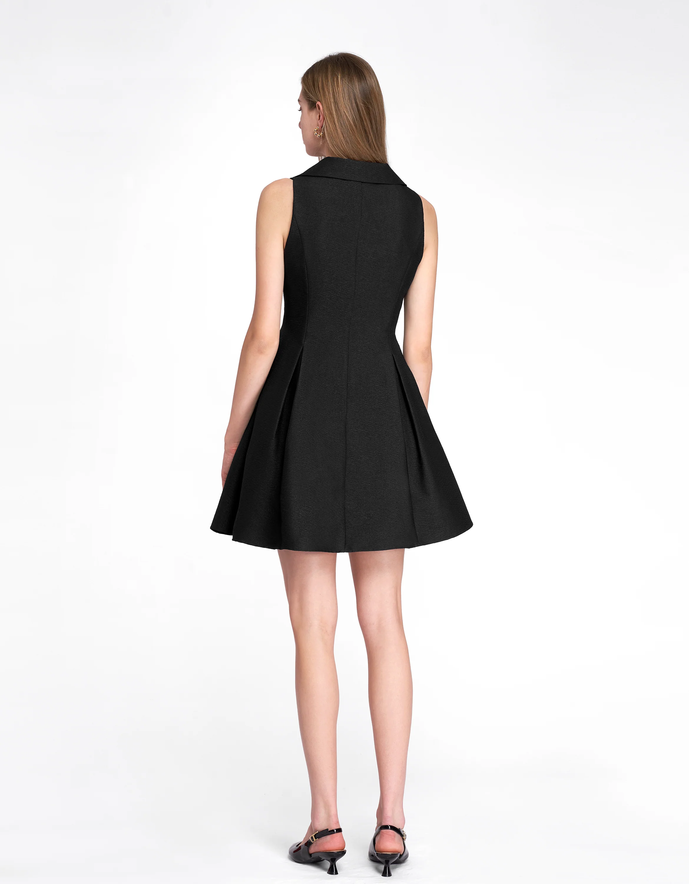 Pleated Skirt V-Neck Dress - Image 5