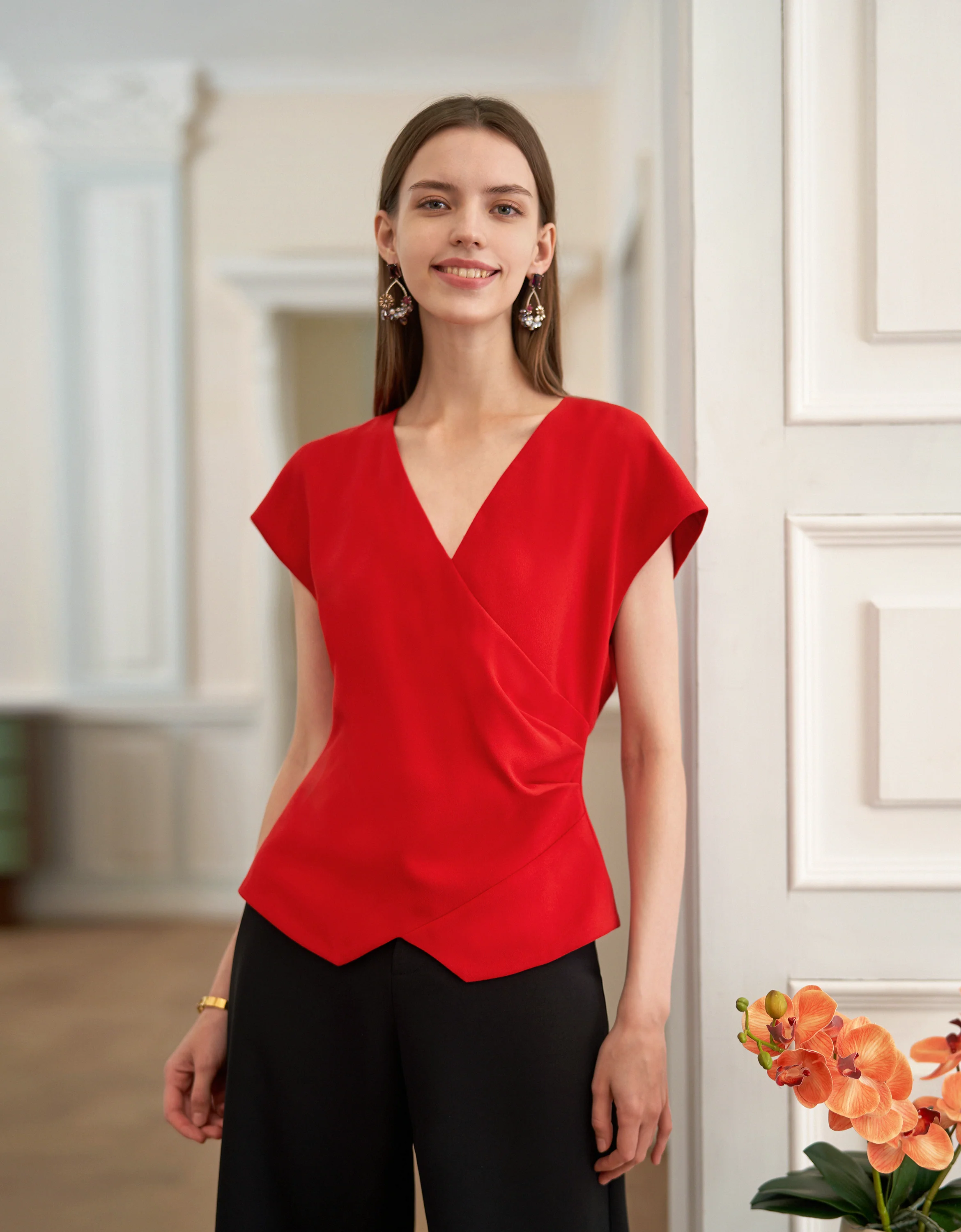 Pleated Waist V-neck Top - Image 9