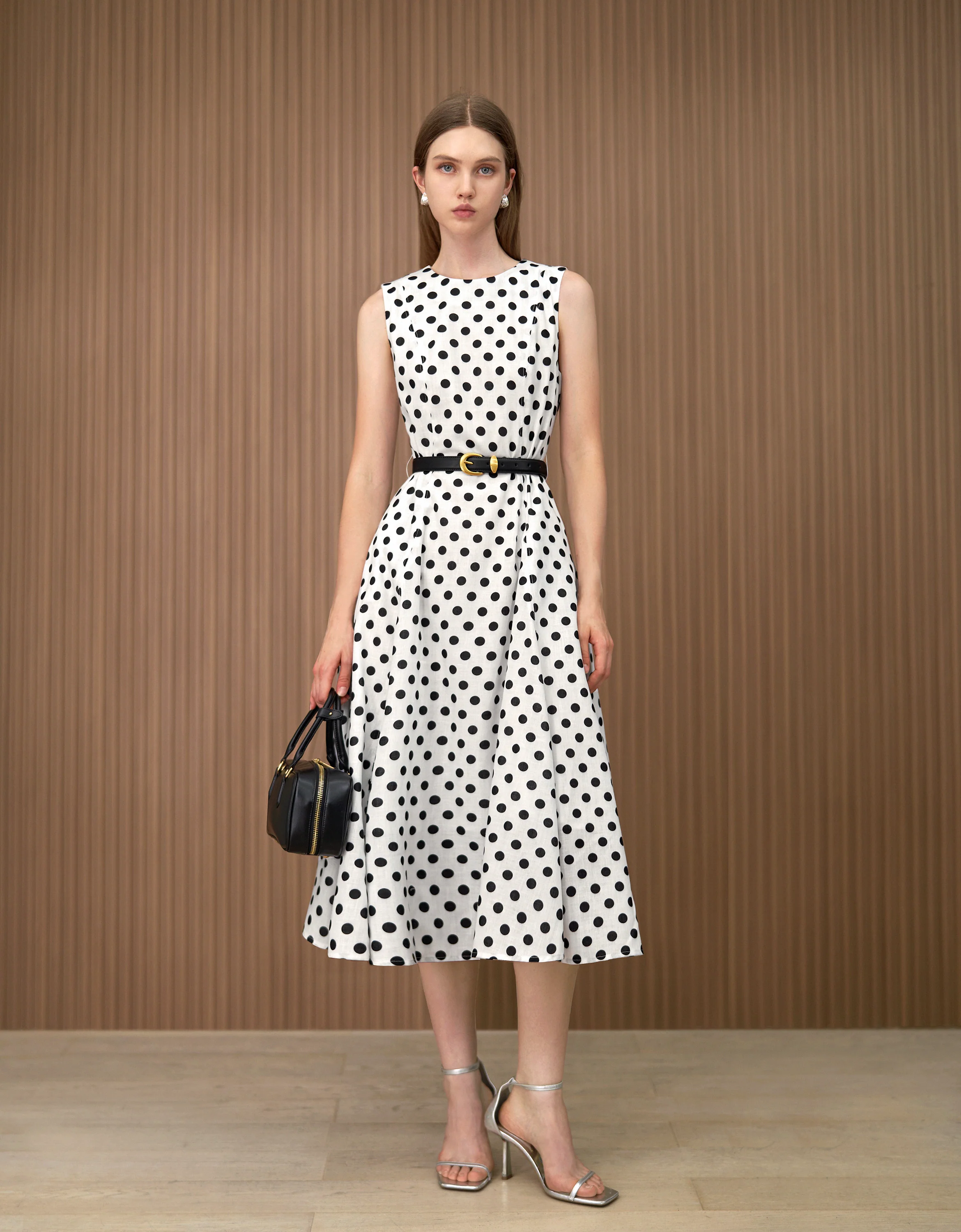 Polka Dot Round Neck Sleeveless Dress - Image 5