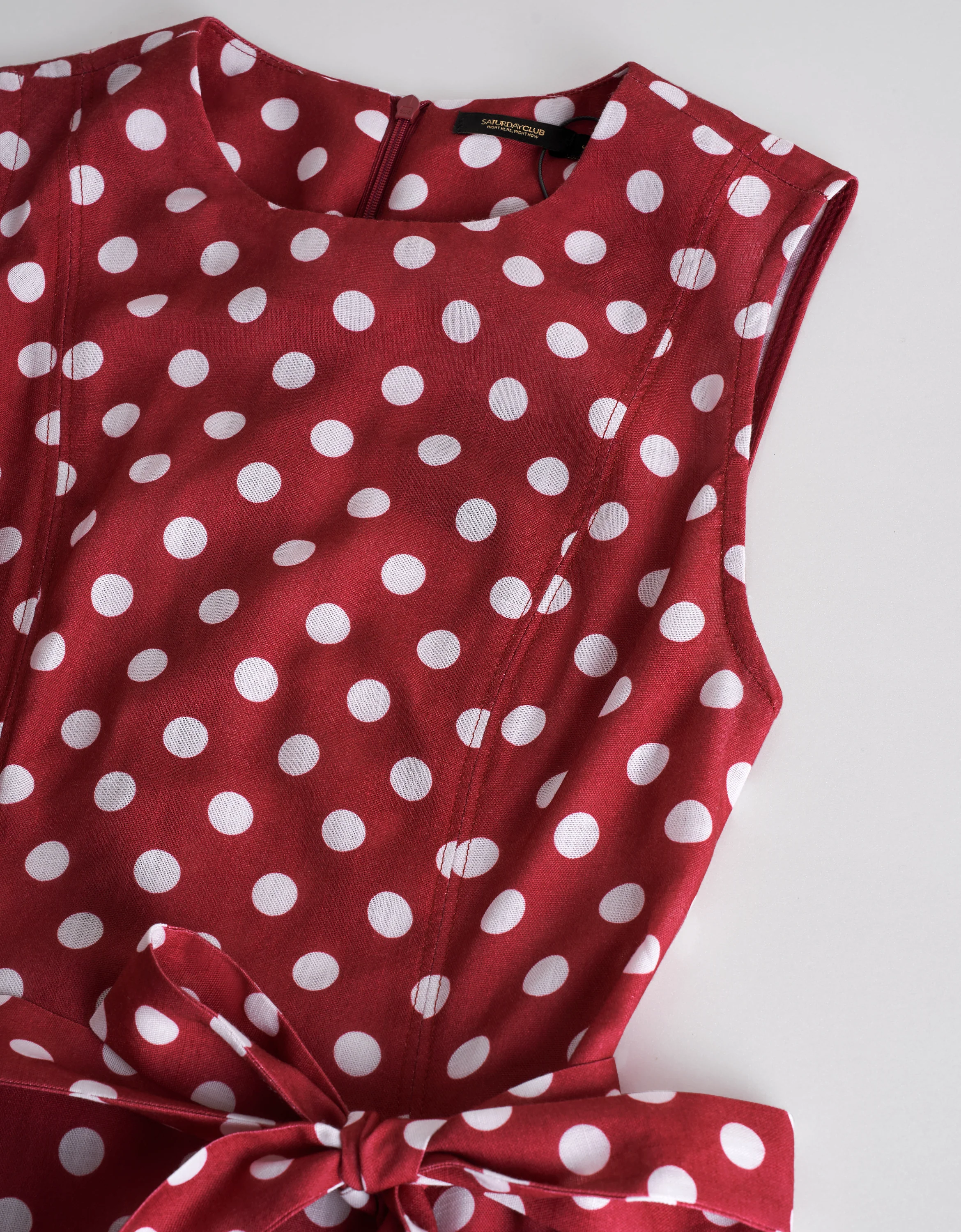 Polka Dot Round Neck Sleeveless Dress - Image 5