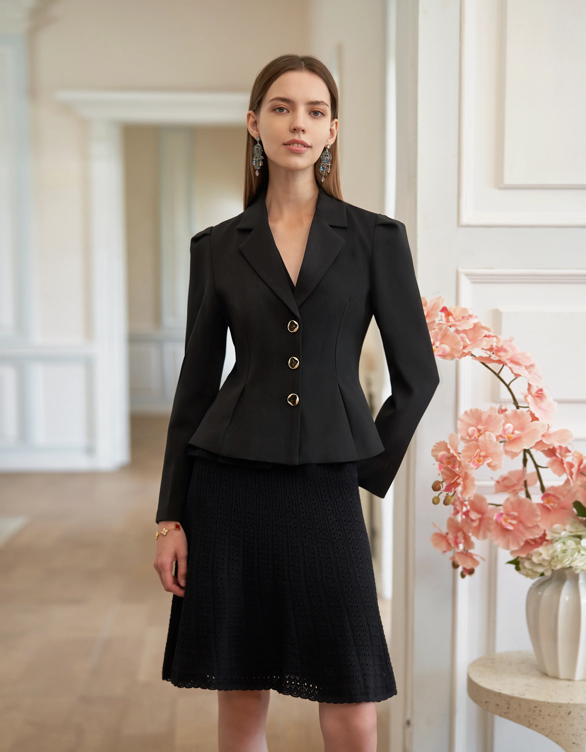 Puff Sleeve Pleated Blazer - Image 4