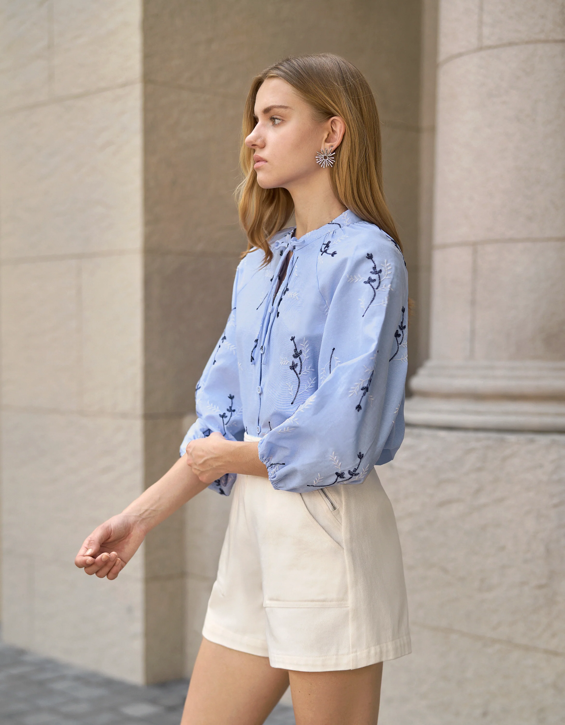 Puff Sleeves Embroidered Top - Image 2