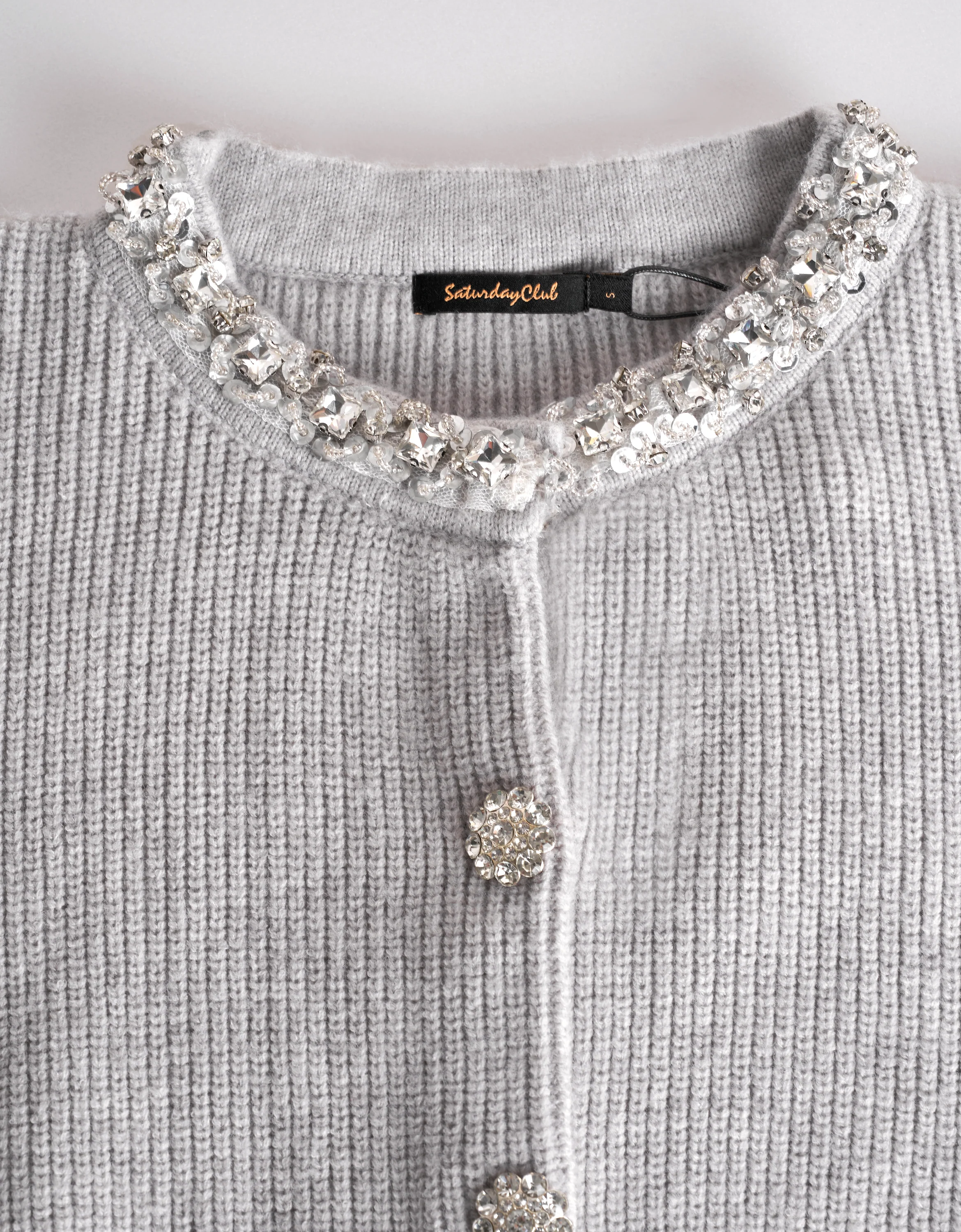 Rhinestone Collar Long Sleeve Knitted Cardigan - Image 6