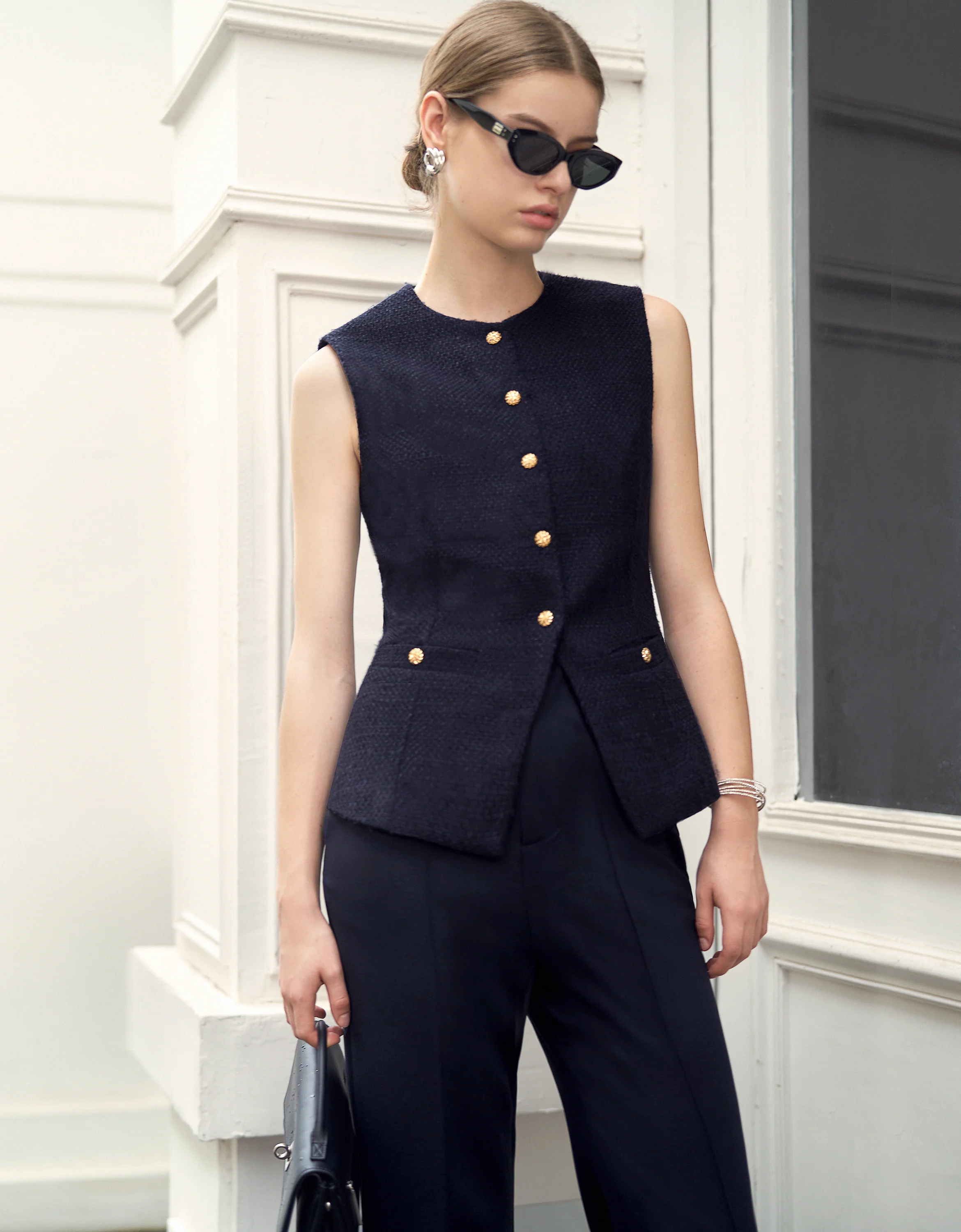 Round Neck Button Front Sleeveless Vest - Image 16